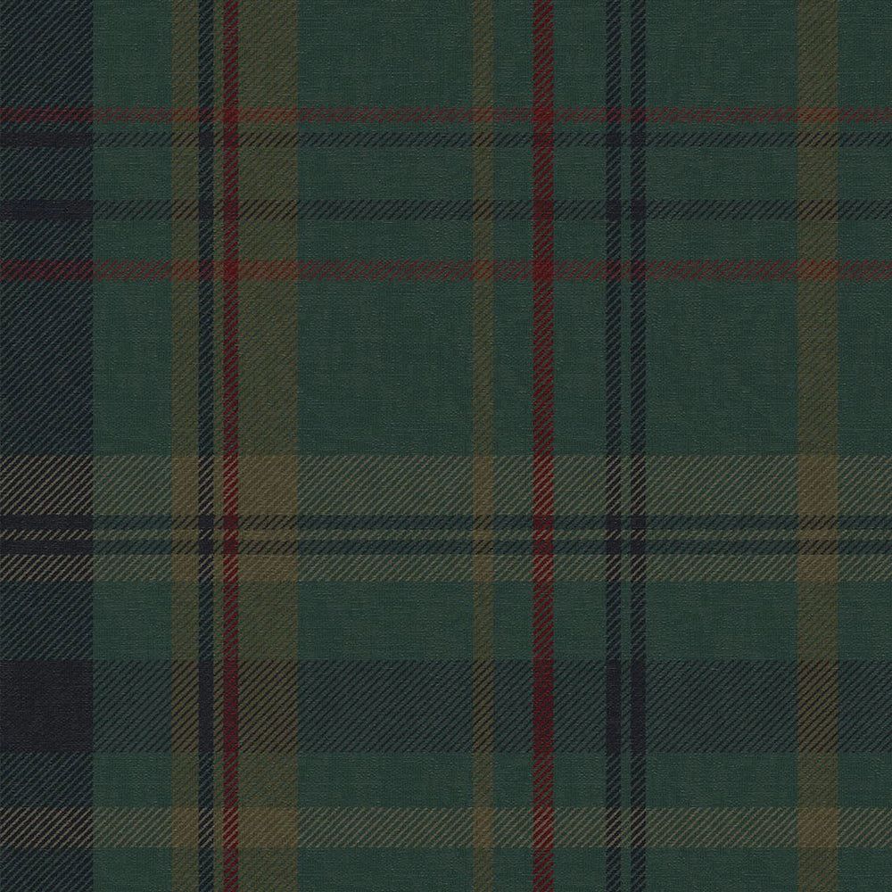 1000x1000 Heritage Tartan Wallpaper in Pine Green and Oxford Blue