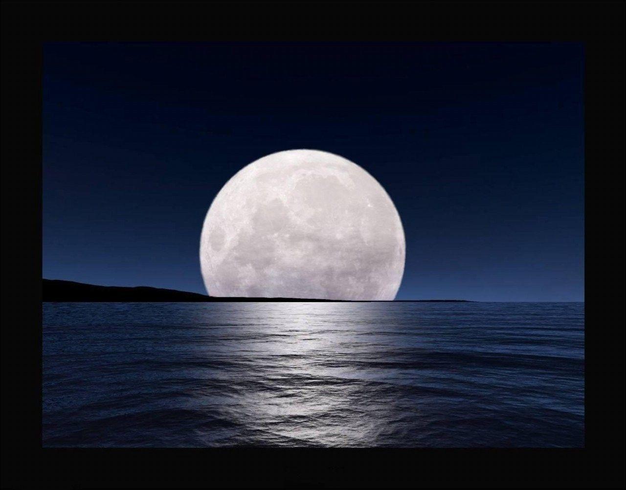 1280x1002 Sky wallpaper: BIG MOON Night Ocean Sky Photo. Bring Sun