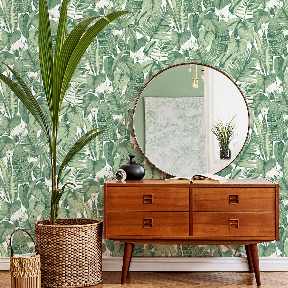 1000x1000 Tempaper Tropical Self Adhesive Wallpaper, Jungle Green