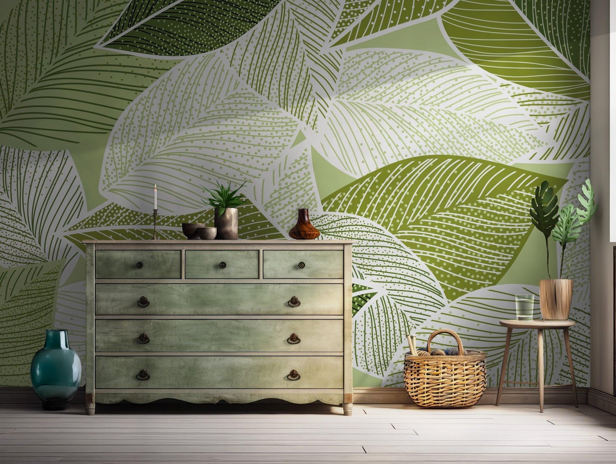 2048x1543 Green Botanical Peel and Stick Wall Mural Abstract Watercolor