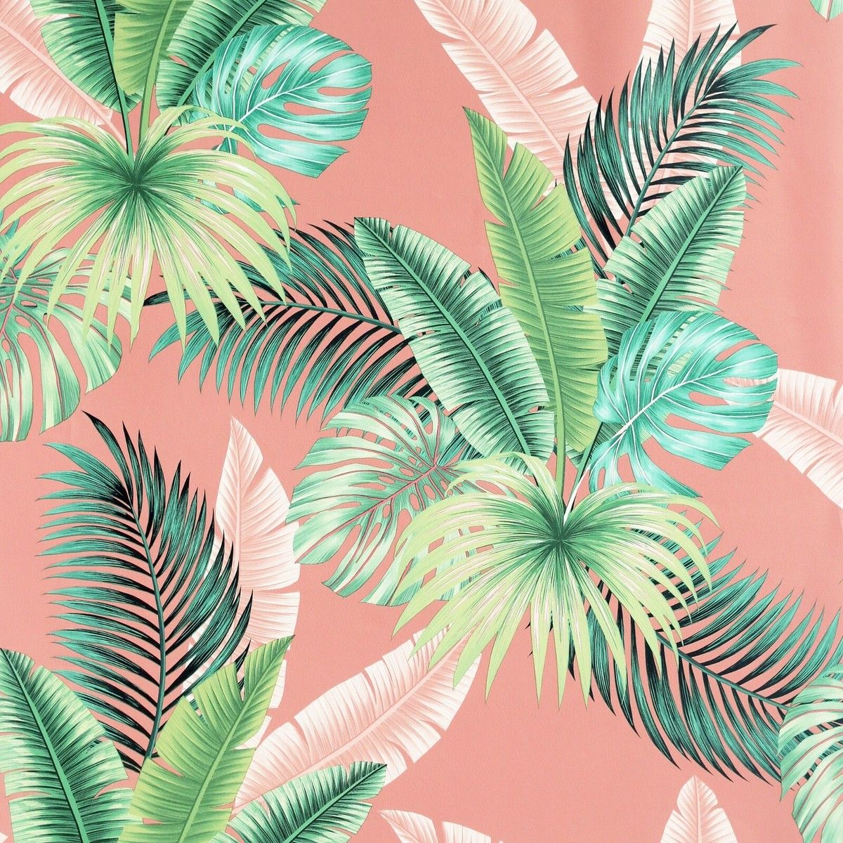 1200x1200 Arthouse Miami Tropics Pink Tropical Jungle Palm Green Leaves Wallpaper