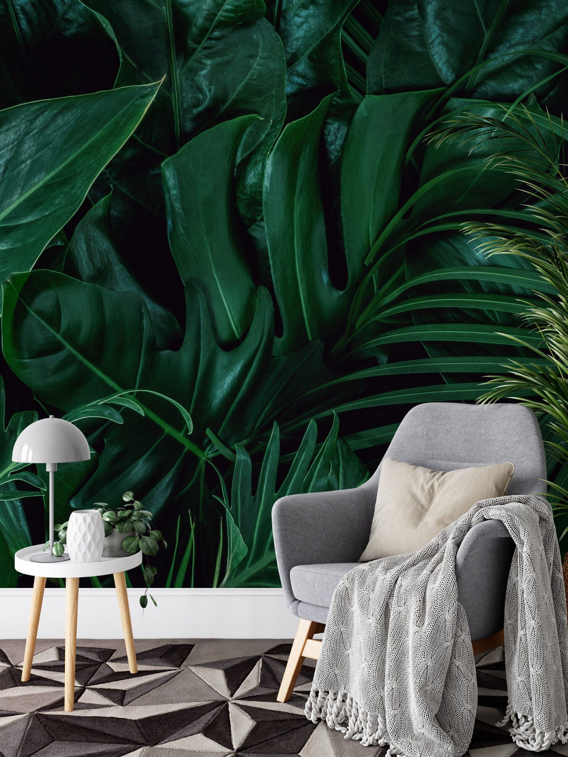 1920x2560 Large Dark Green Tropical Leaves Wallpaper, Lush Botanical Peel & Stick Wall Mural