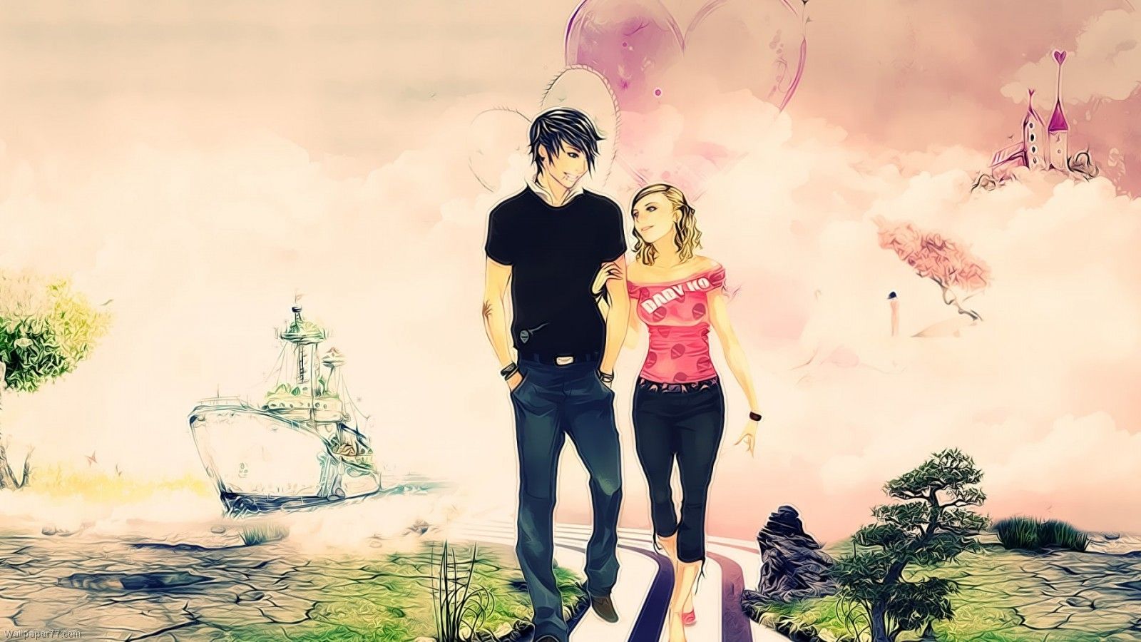 1600x900 Lovely Couple Girl Boy Anime Love HD Wallpaper H