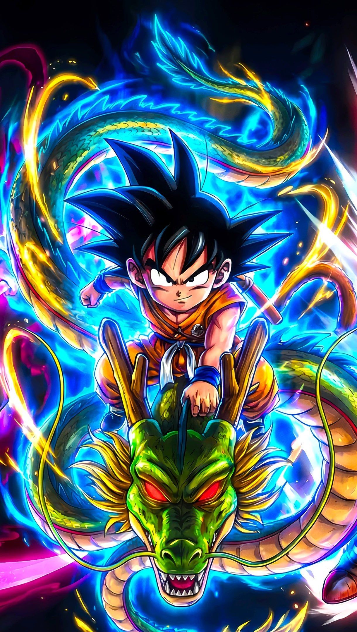 1220x2160 Goku with Shenron, Goku Black, and Beast Gohan Anime Wallpaper 4k for iPhone and Mobile Phone