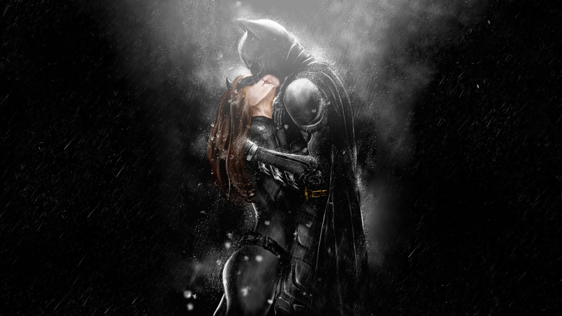 1920x1080 Batman and Batwoman kissing illustration HD wallpaper