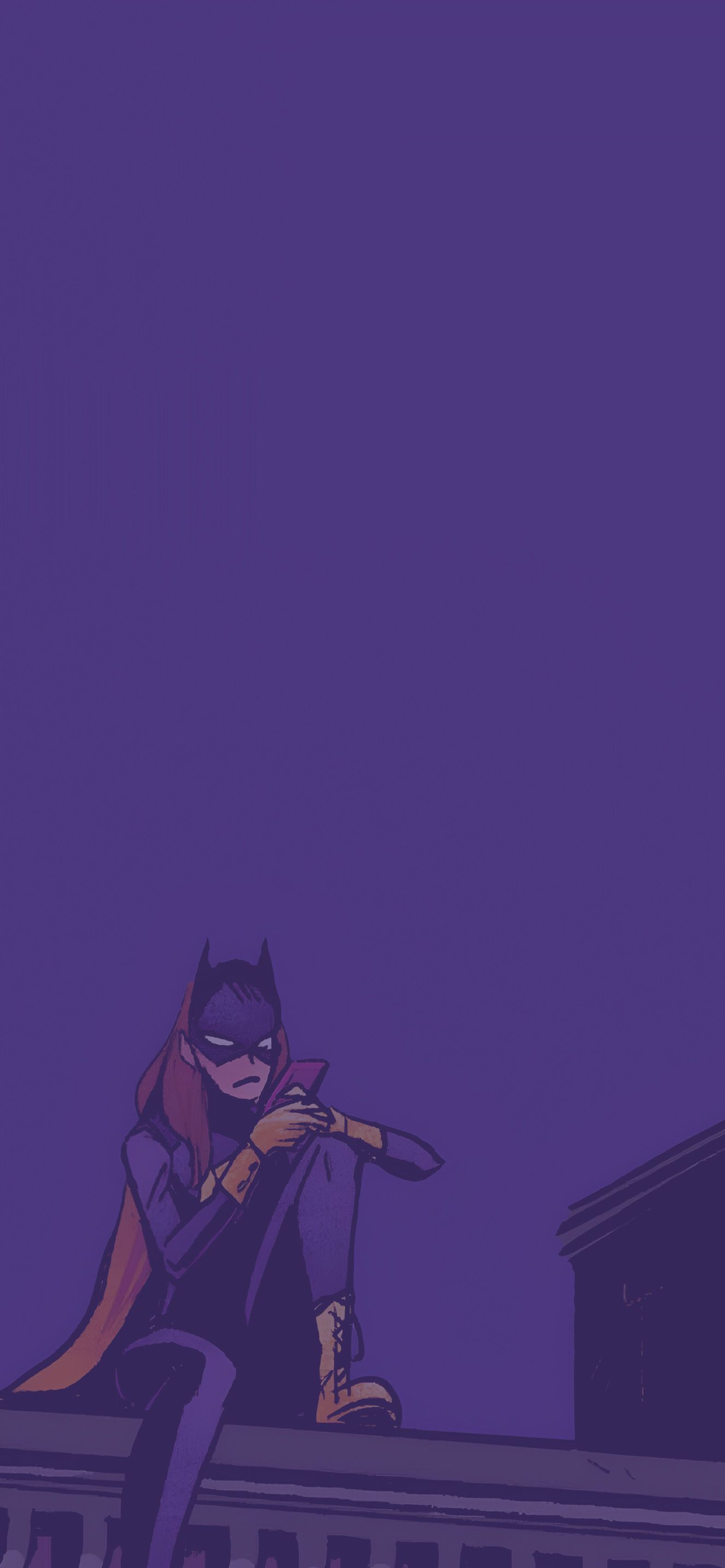 1326x2868 Batgirl Purple Rooftop Texting Comic Minimal Wallpaper iPhone