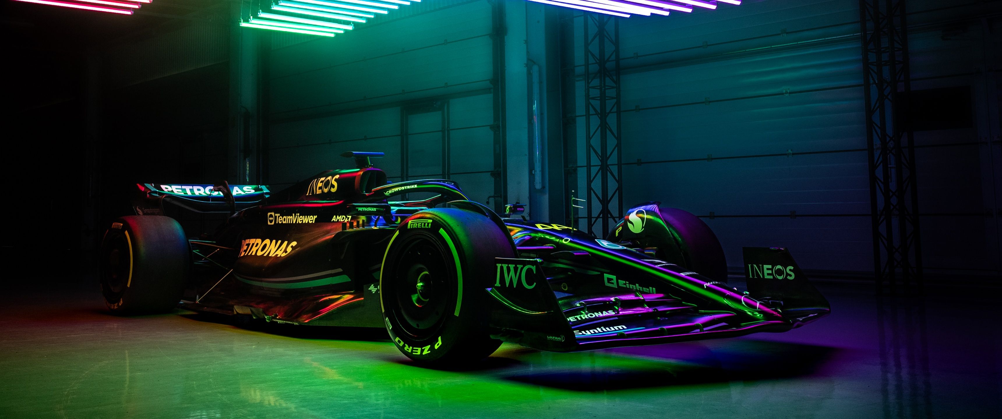 3440x1440 Mercedes AMG F1 W14 E Performance Wallpaper 4K, Neon Lights