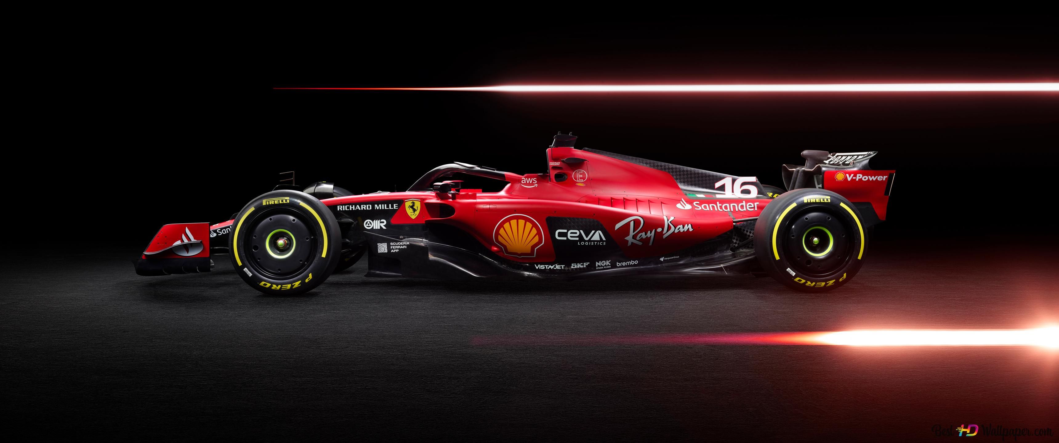 3440x1440 Formula 1 2023 red racing car 8K wallpaper download