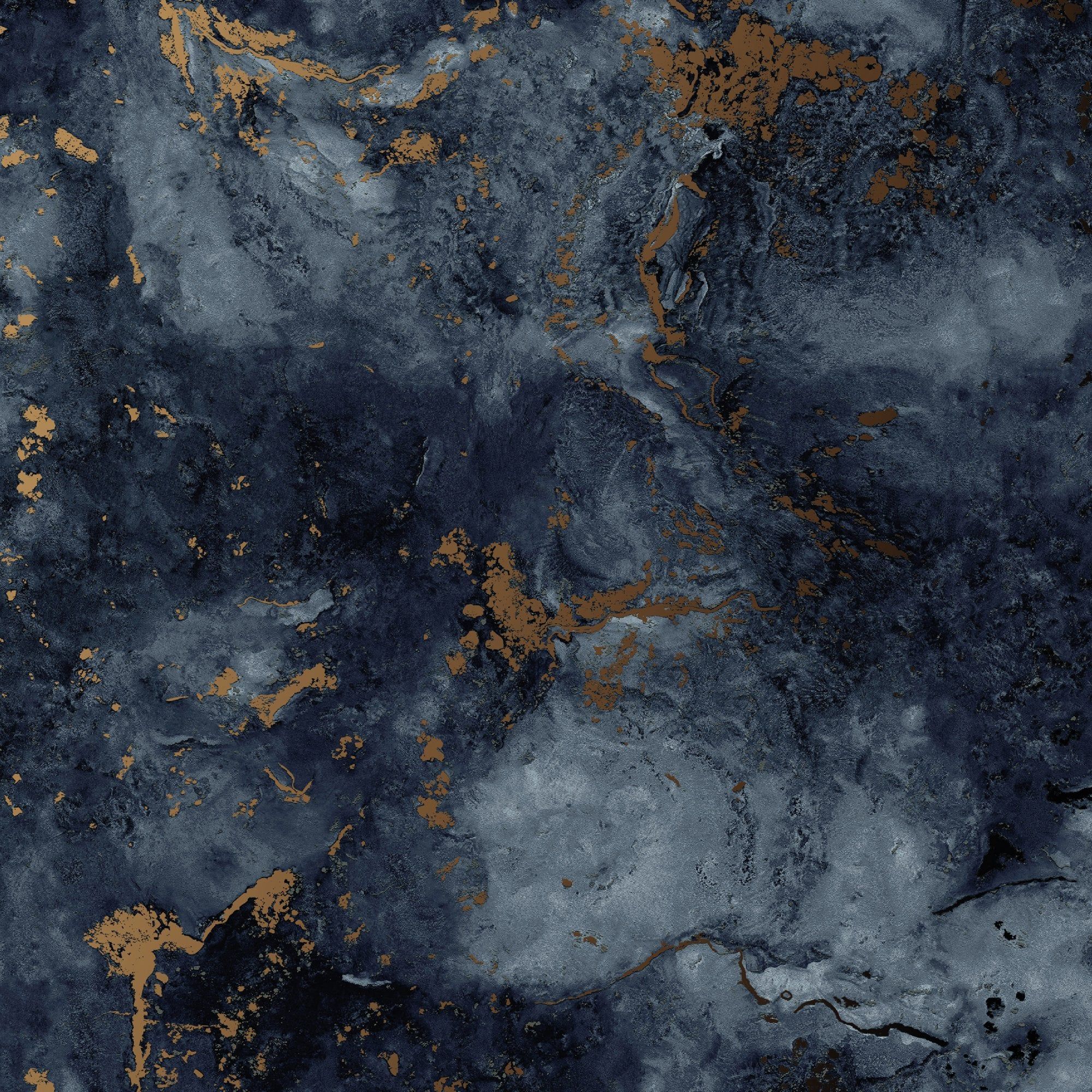 2000x2000 ROKYA Metallic Blue Gold Marble MC7116 From 1ClickWallpaper UK