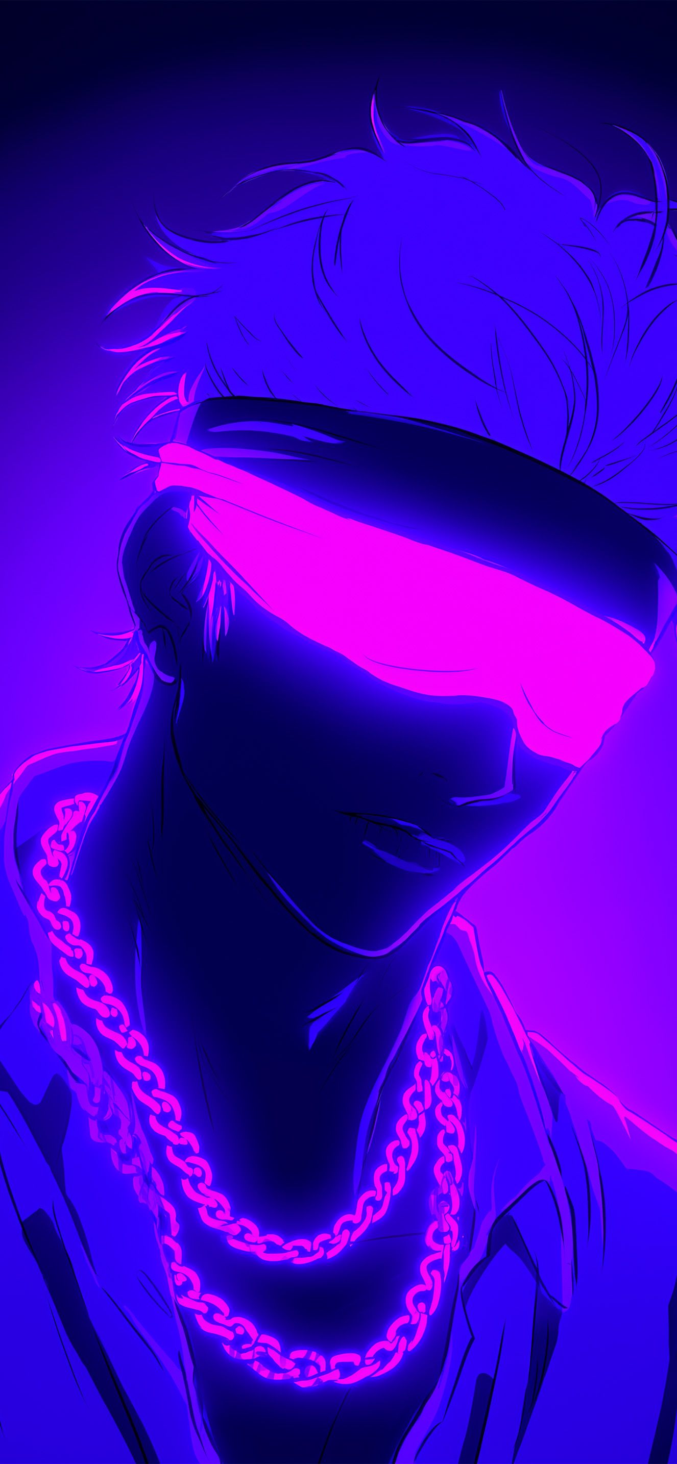 1326x2868 Satoru Gojo Neon Purple Blindfold Anime Wallpaper