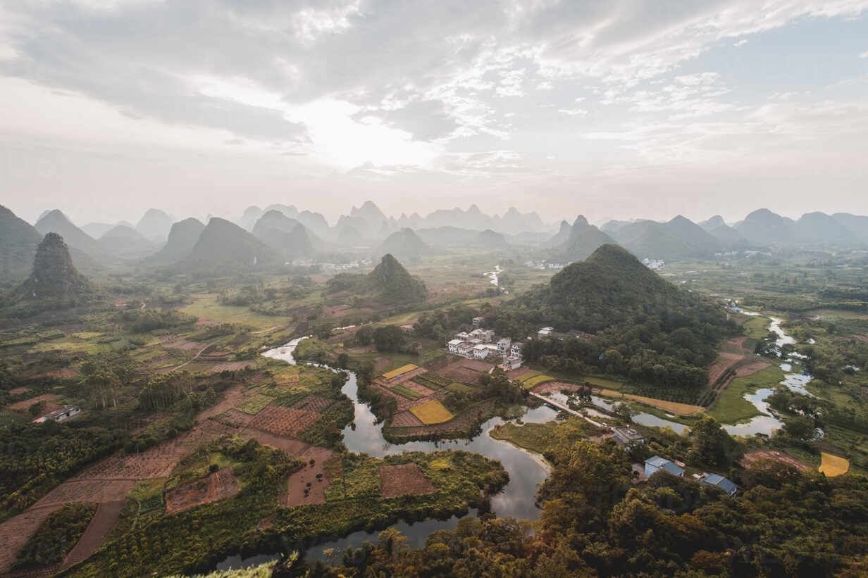 1232x821 Xingping Town with mountains at sunset, Guilin, China