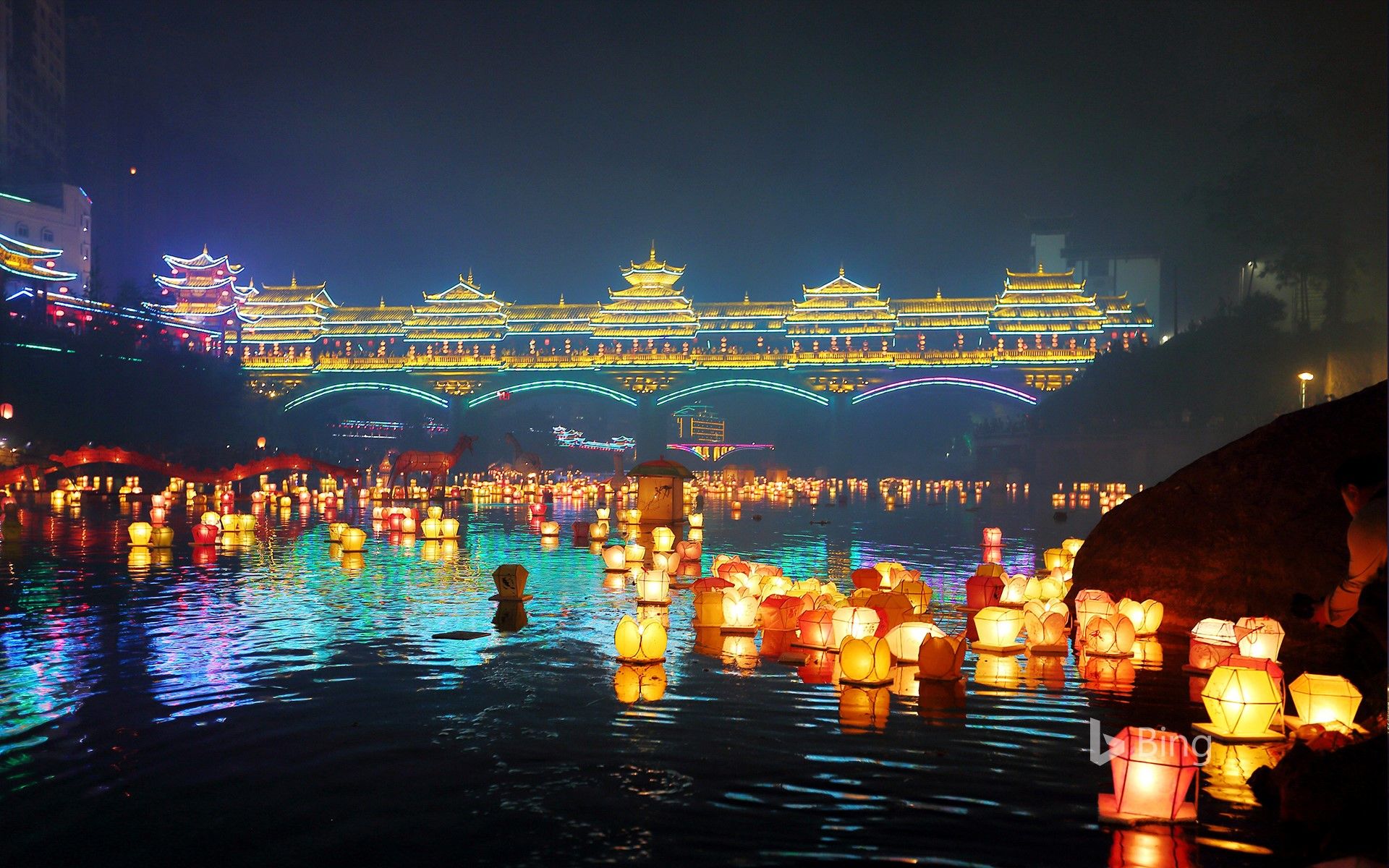 1920x1200 Today's Chinese New Year Festival Guilin Chinese New Year Festival Wanzhan River Lights Floating Event, Guangxi, China Wallpaper