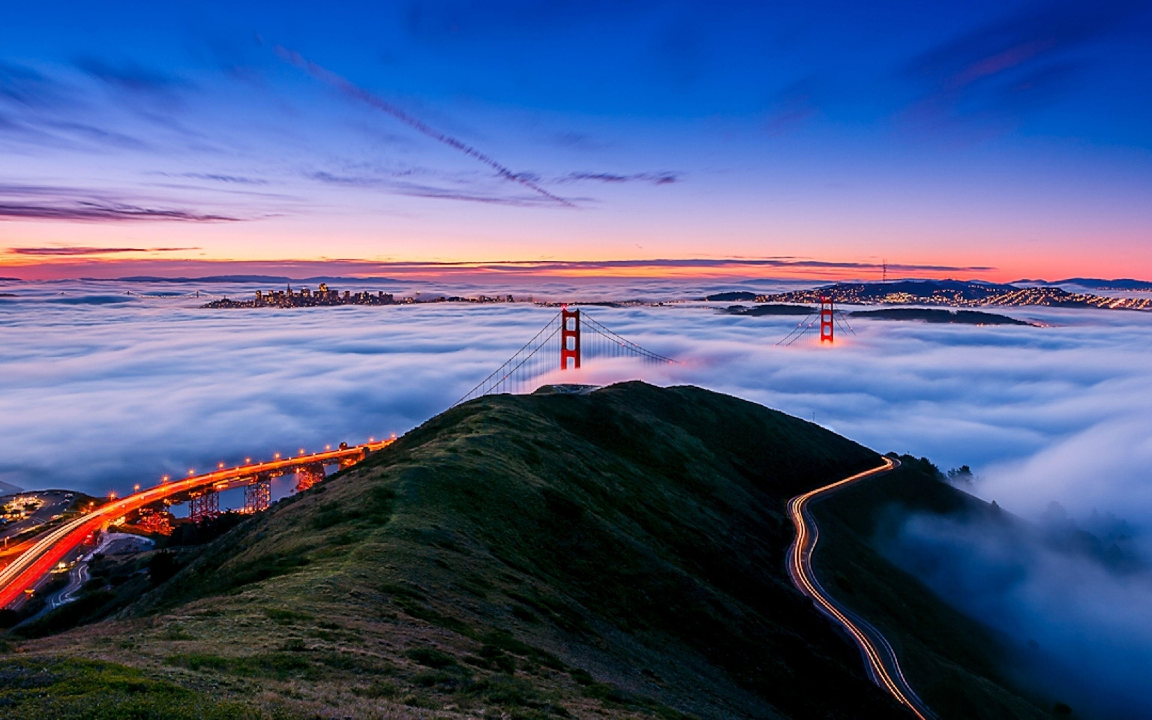 Golden Gate Bridge Wallpaper 4K Lights San Francisco Evening 5442