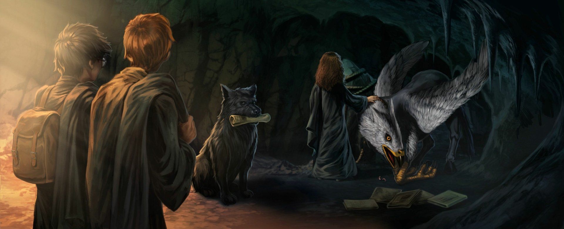 1920x782 Harry, Ron, Hermione & Buckbeak: A Goblet of Fire Adventure in HD Wallpaper