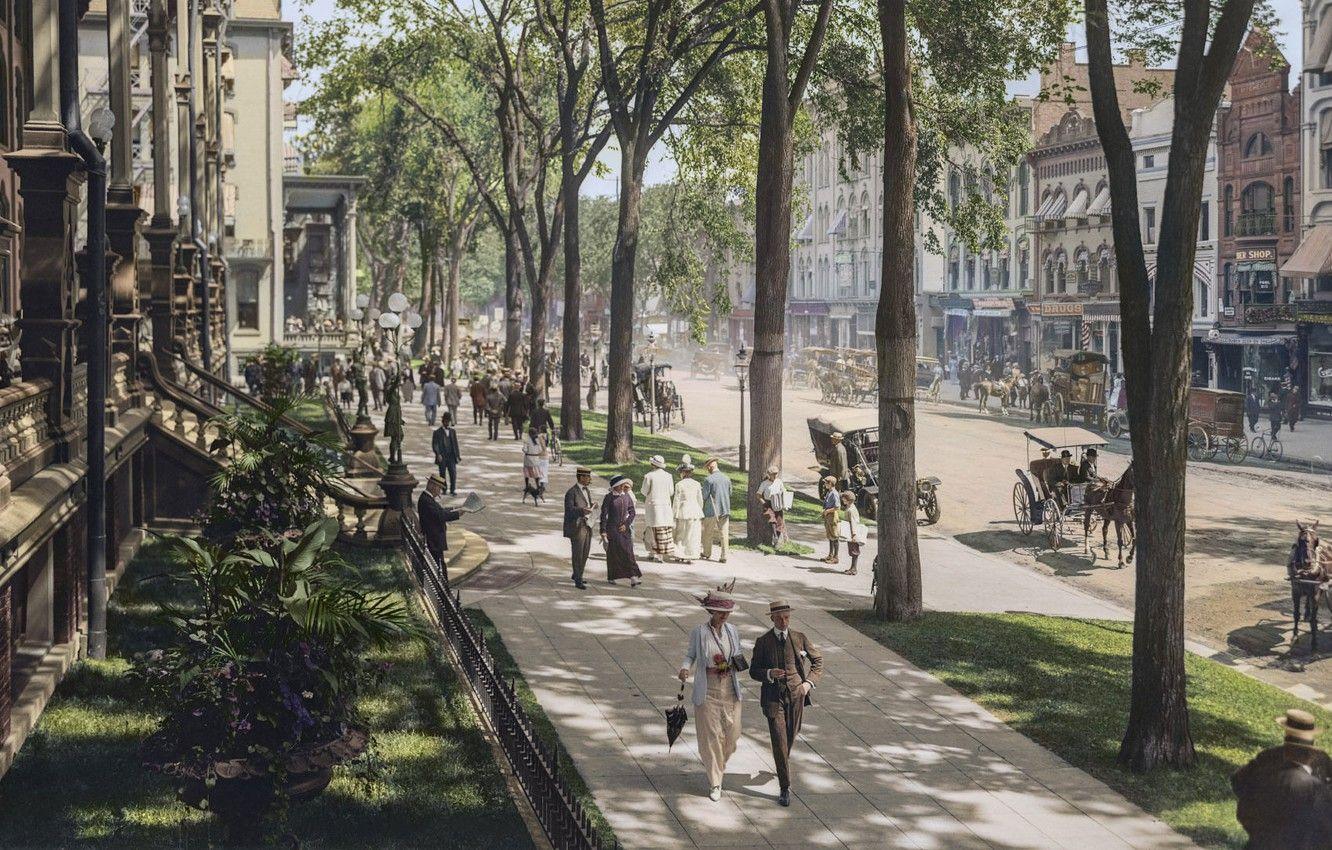 1332x850 Wallpaper vintage, New York, Broadway, peoples, colorized