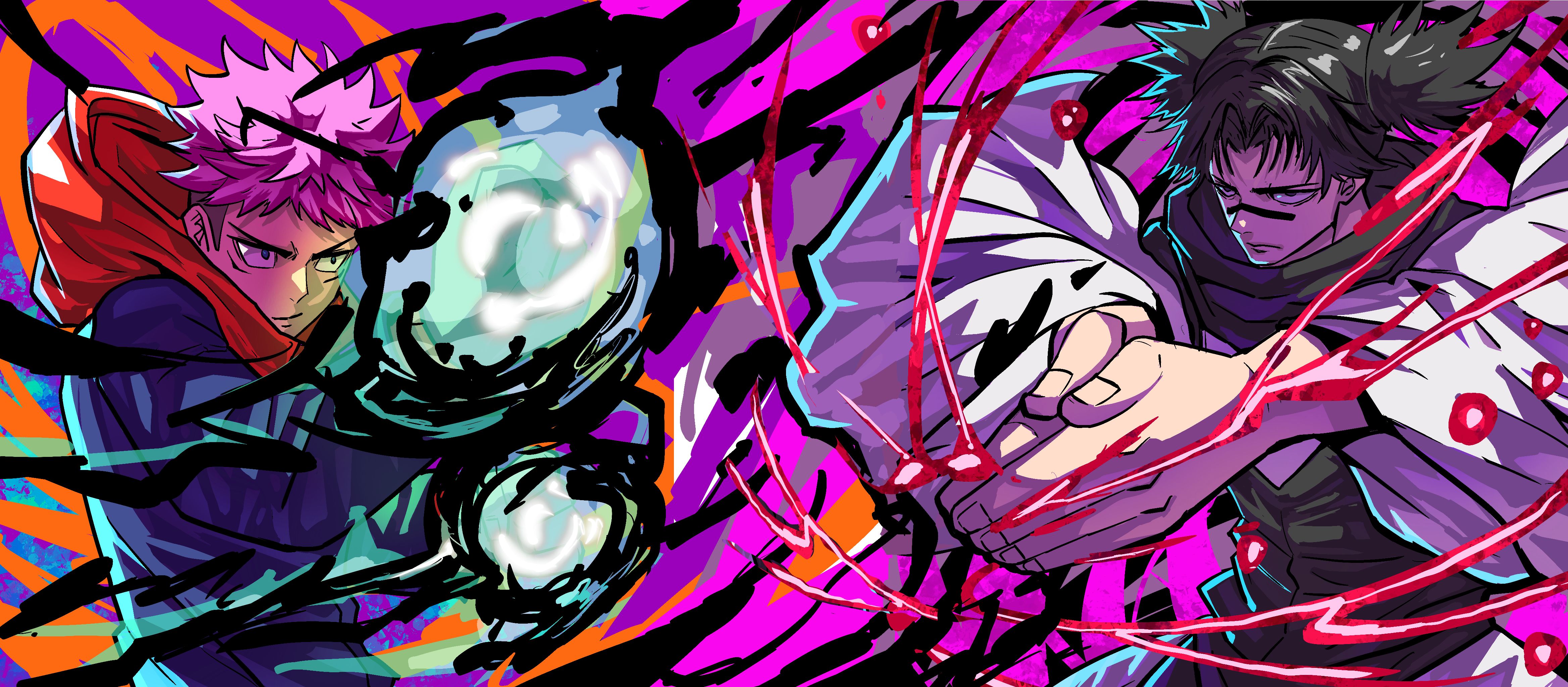 4672x2048 Jujutsu Kaisen Epic Showdown: Yuji Itadori vs Choso HD Wallpaper