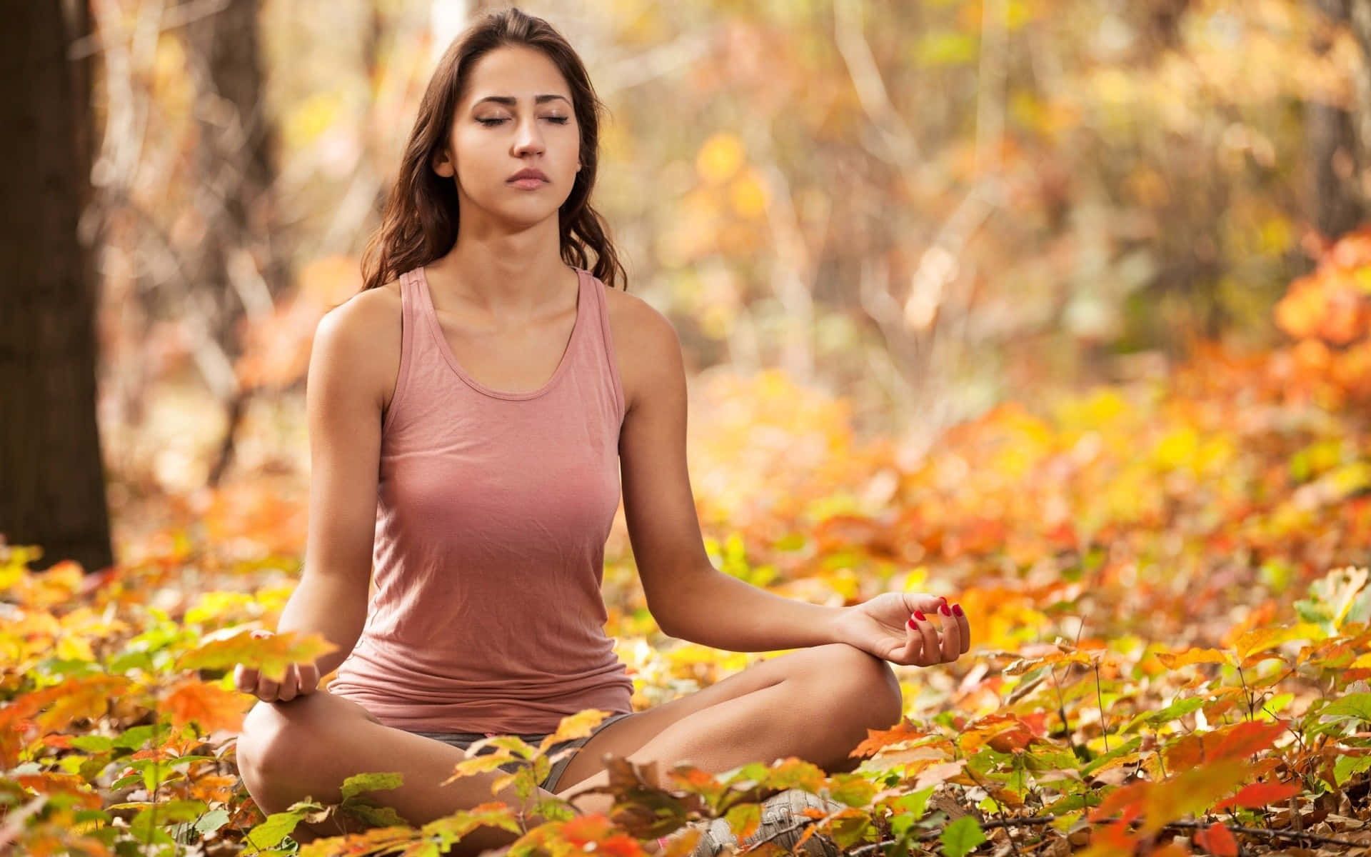 1920x1200 Download Indian Woman Doing Yoga In Autumn Landscape Wallpaper
