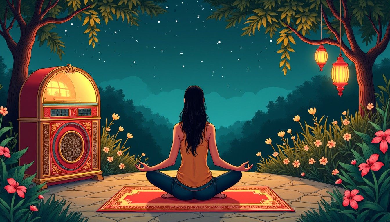 1344x768 Vintage Indian Garden Yoga Scene. Stable Diffusion Online