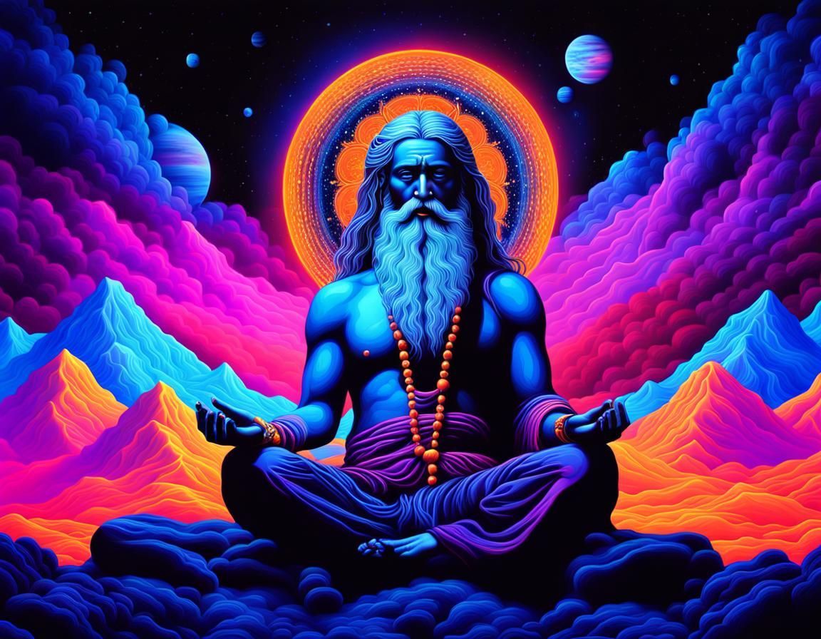 1152x896 Yoga Guru Sage Meditating in Neon Blacklight