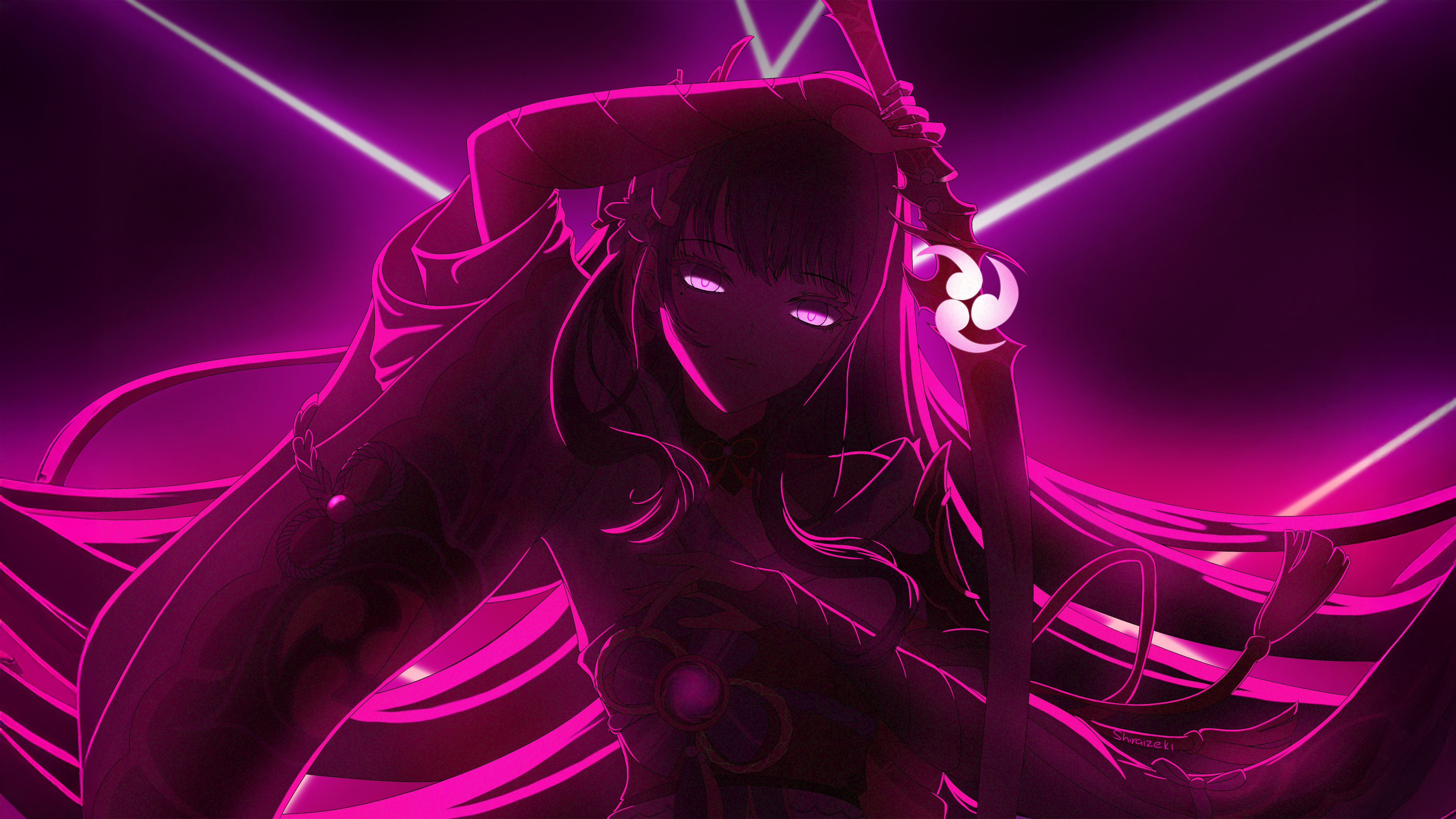5120x2880 Raiden Shogun Wallpaper 4K, Neon art, Pink aesthetic