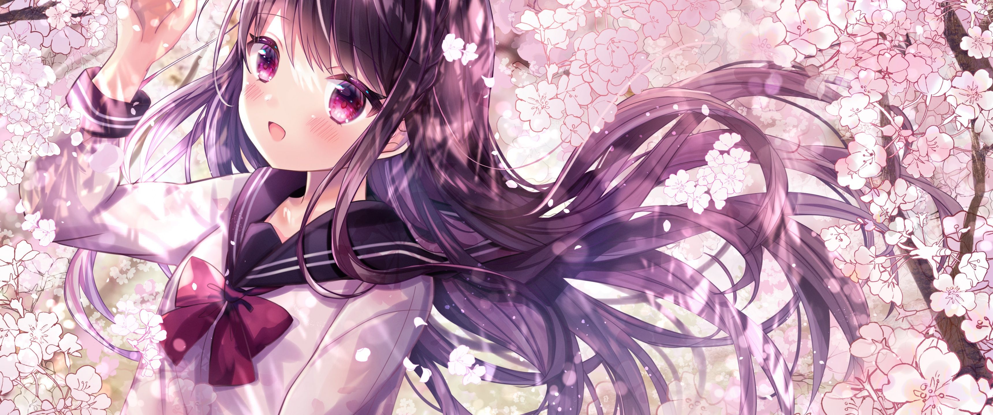 3440x1440 Anime girl Wallpaper 4K, Girly, Pink aesthetic