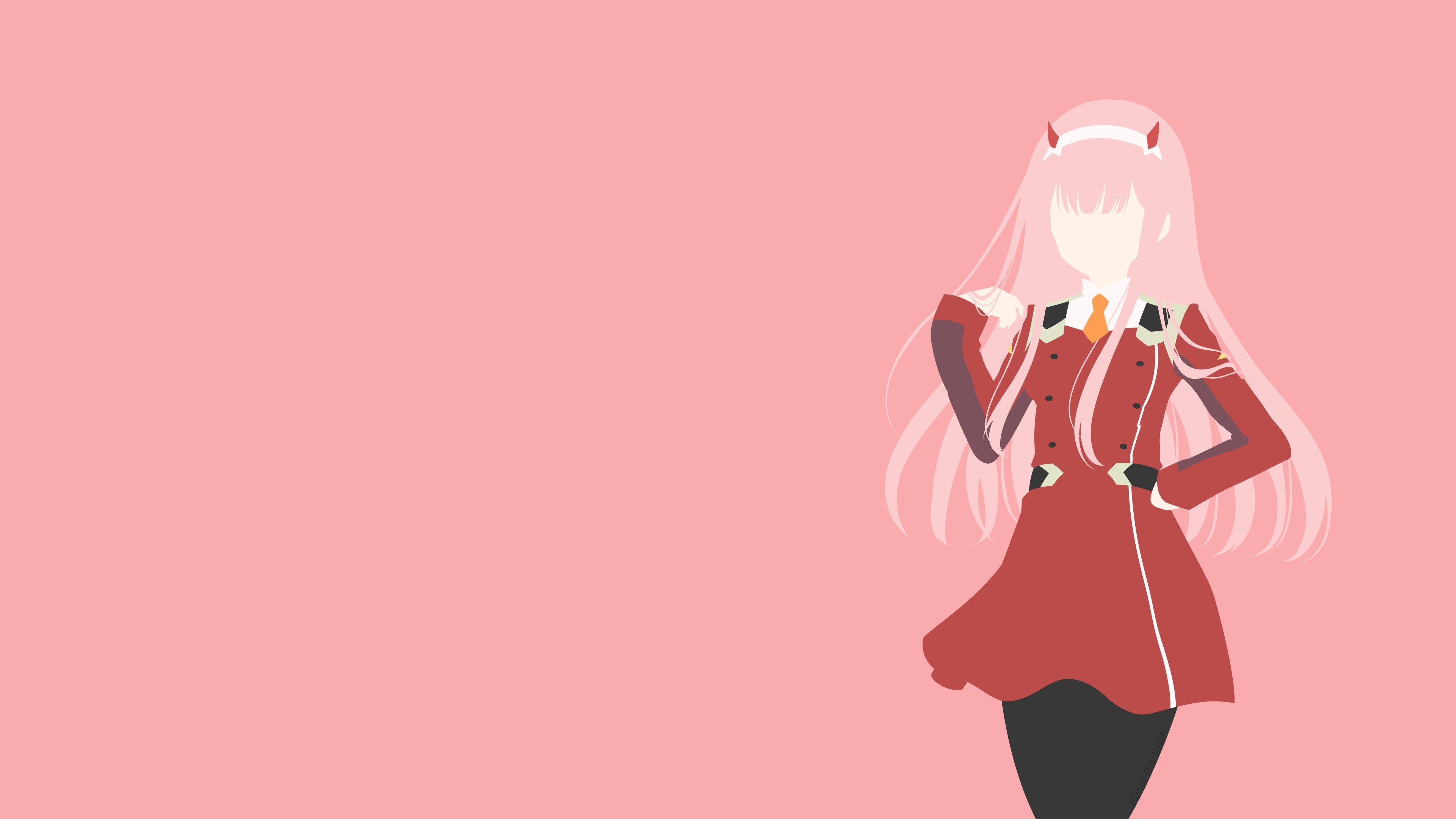 3840x2160 Darling In The FranXX Pink Hair Zero Two With Red Background 4K HD Anime Wallpaper