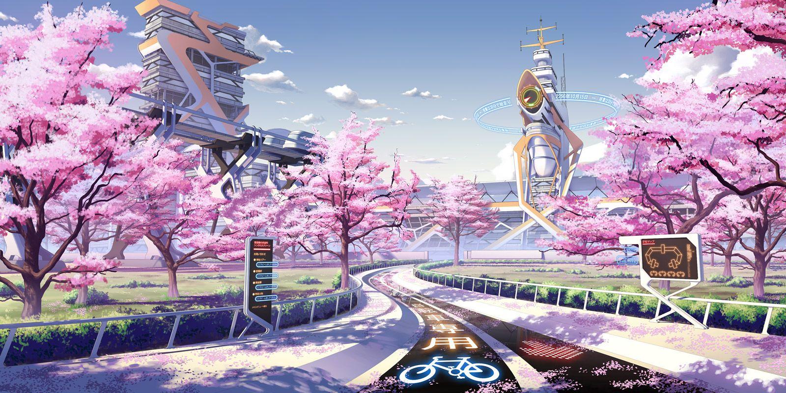 1600x800 Pink Anime City Wallpaper