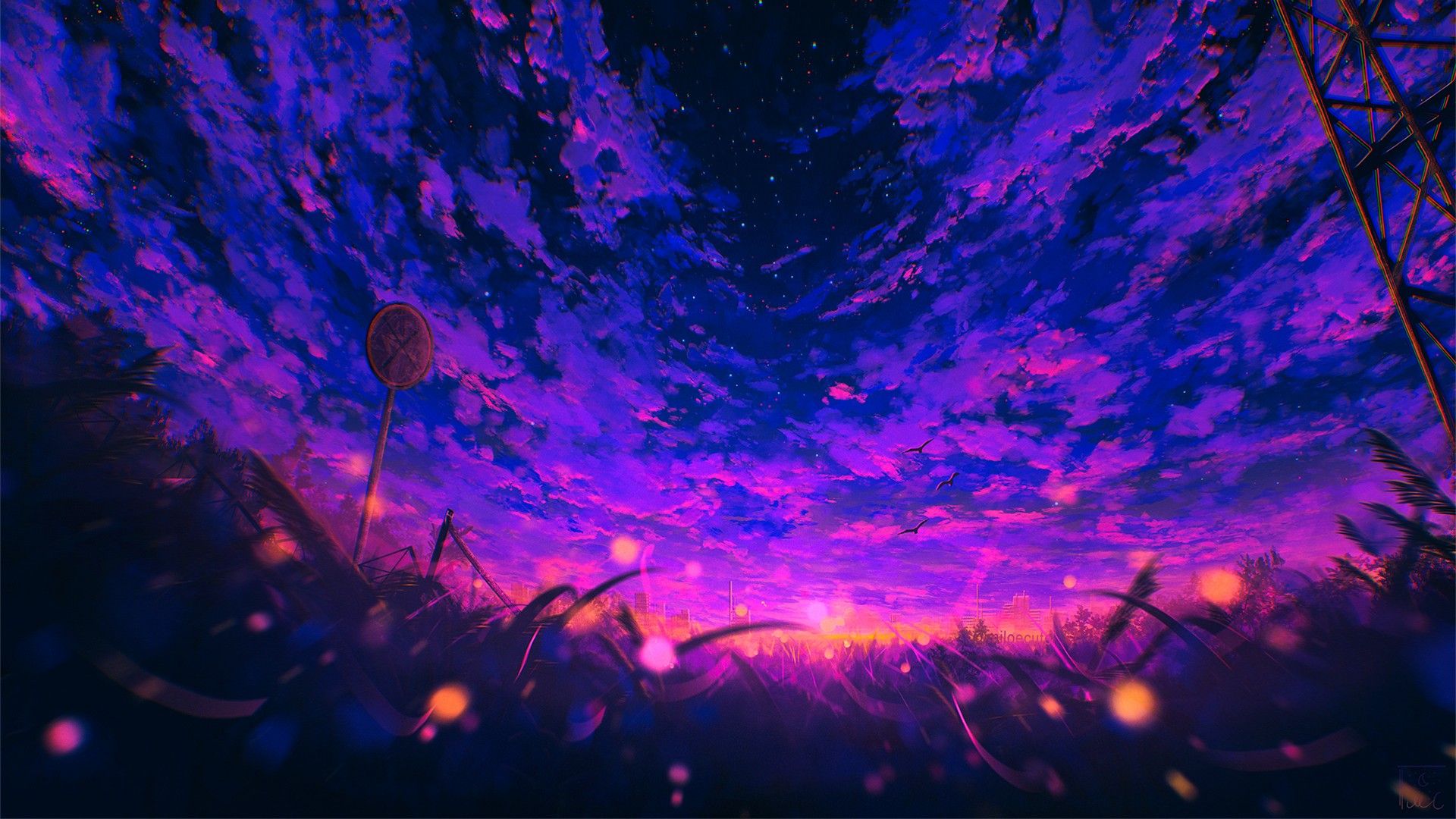 1920x1080 Anime Sunset Blue Pink Clouds Sky HD Anime Wallpaper