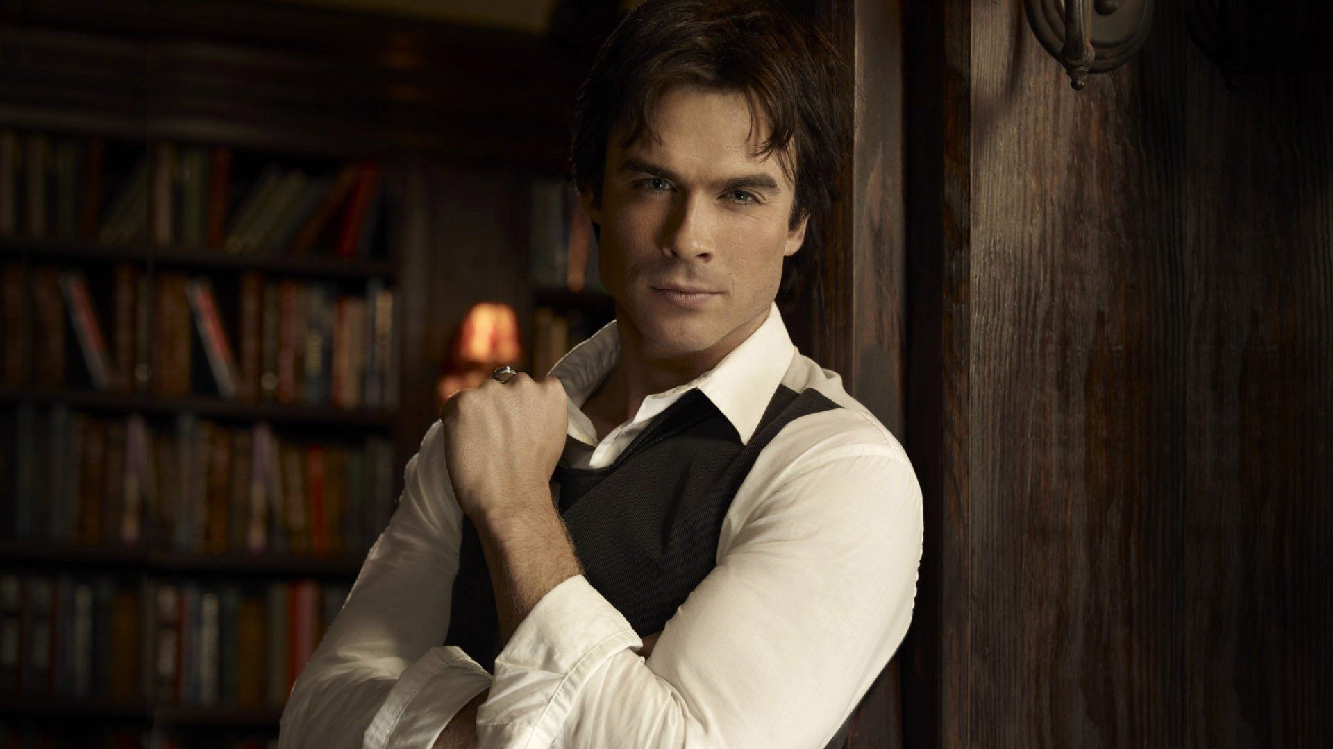 1920x1080 Damon Salvatore In White Shirt HD The Vampire Diaries Wallpaper