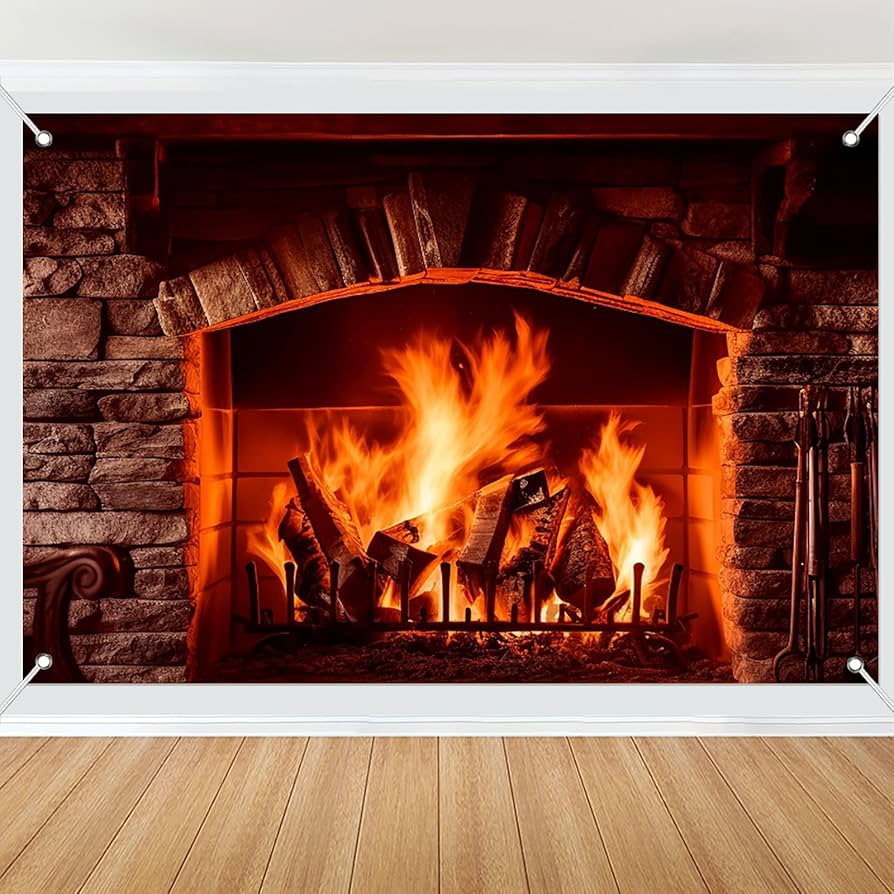 894x894 Amazon.com : 7x5ft Fabric Christmas Fireplace Backdrop Burning Firewoods Vintage Brick Stone Fireplace Photography Background Winter Christmas Home Interior Photo Wallpaper Camping Party Decor Banner