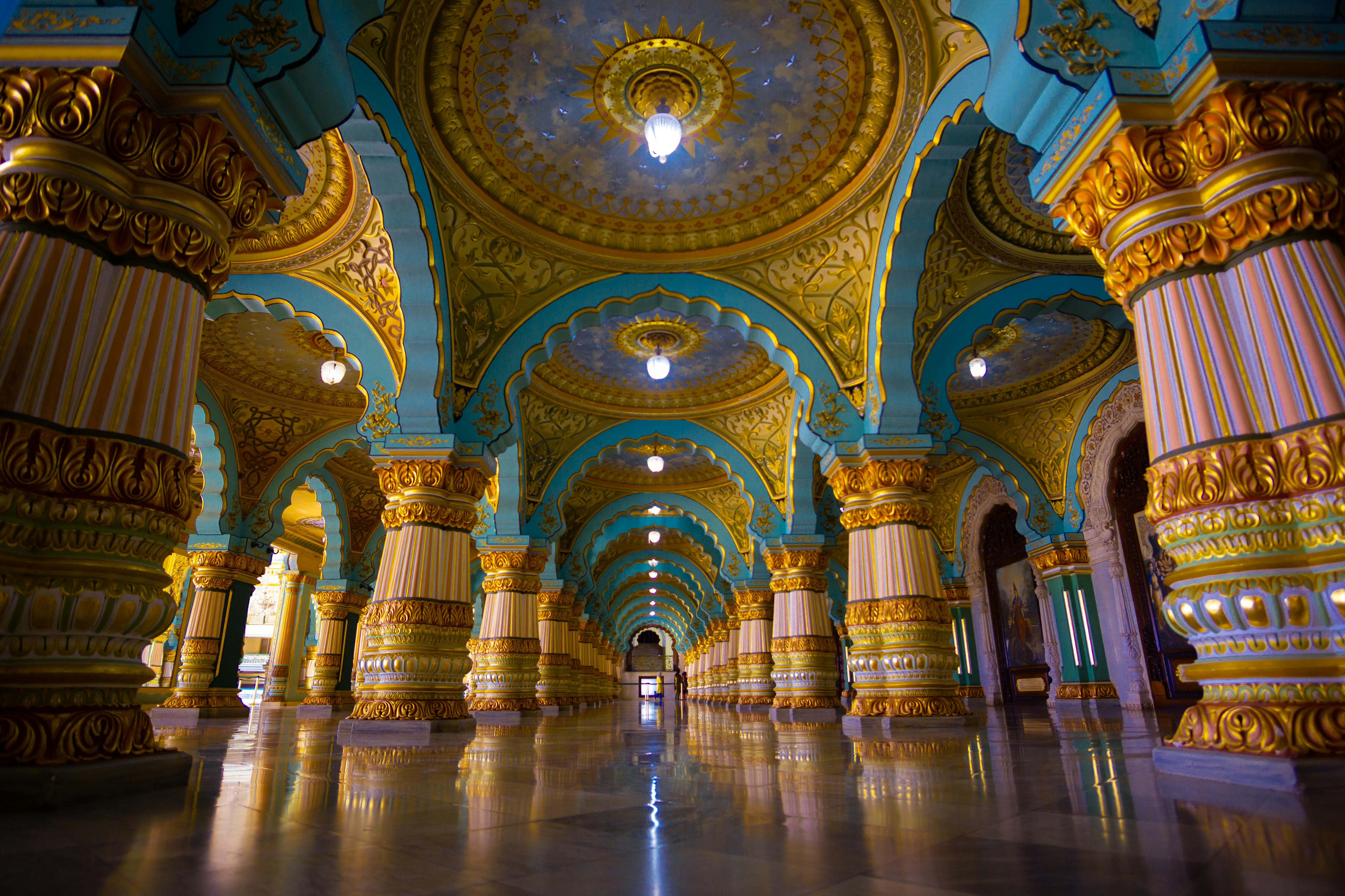5910x3940 Mysore Palace Interior in Blue and Gold Colors · Free