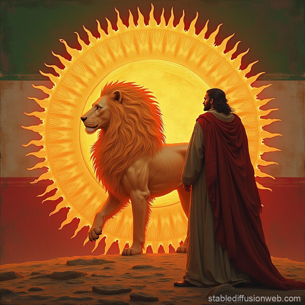 1024x1024 Iran Lion and Sun Flag with Cyrus. Stable Diffusion Online