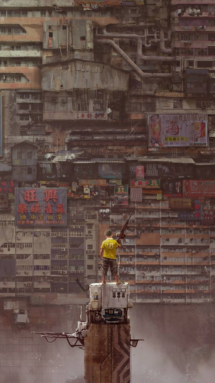 720x1280 Boy With Gun Apocalypse Kowloon Walled City #artwork