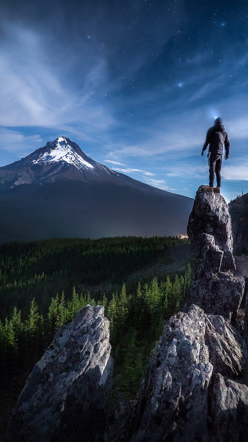 800x1422 Star Gazing at a Mount, EarthVision, Star gazer, adventure, hiker, hiking, mount hood, HD phone wallpaper