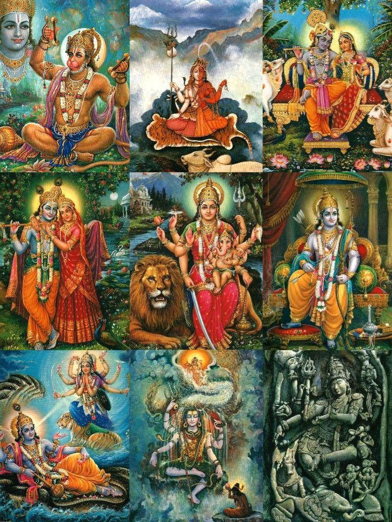 768x1024 Download All Major Hindu Gods Art Collage Wallpaper