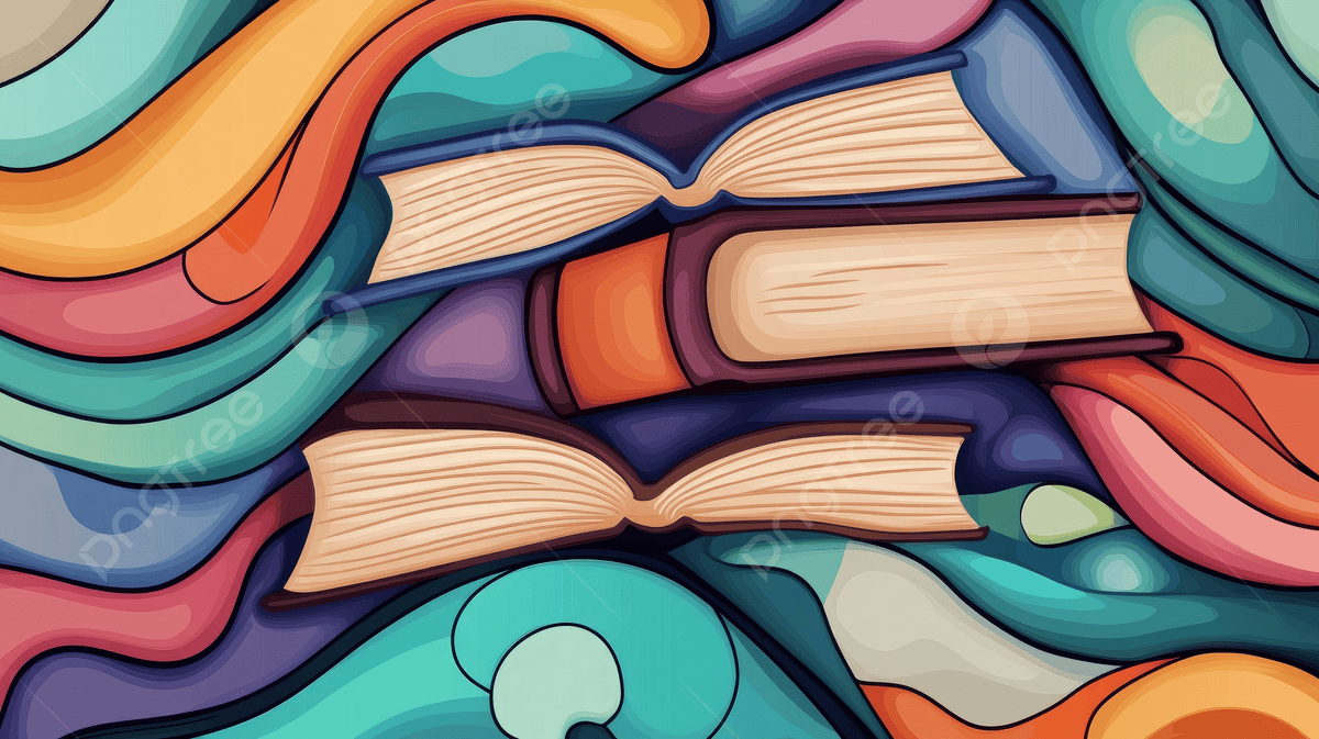 1200x673 Books Stacked On Top Of Each Other Each Book With Its Own Unique Color And Shape Creating An Abstract Pattern In The Background, Vibrant, Cartoon, Illustration Background Image And Wallpaper for Free