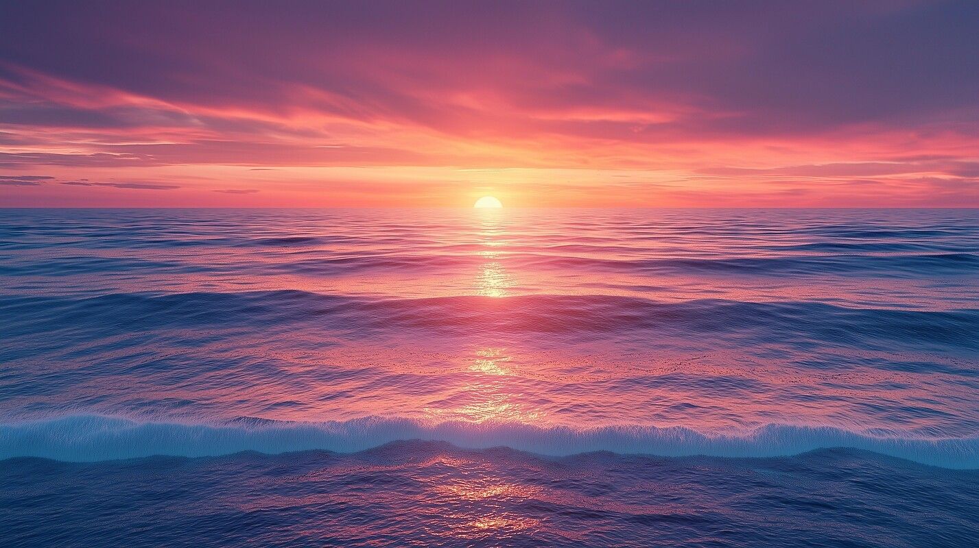 1427x800 Tranquil Sunset Over Endless Ocean Free Wallpaper download Free Tranquil Sunset Over Endless Ocean HD Wallpaper to your mobile phone or tablet