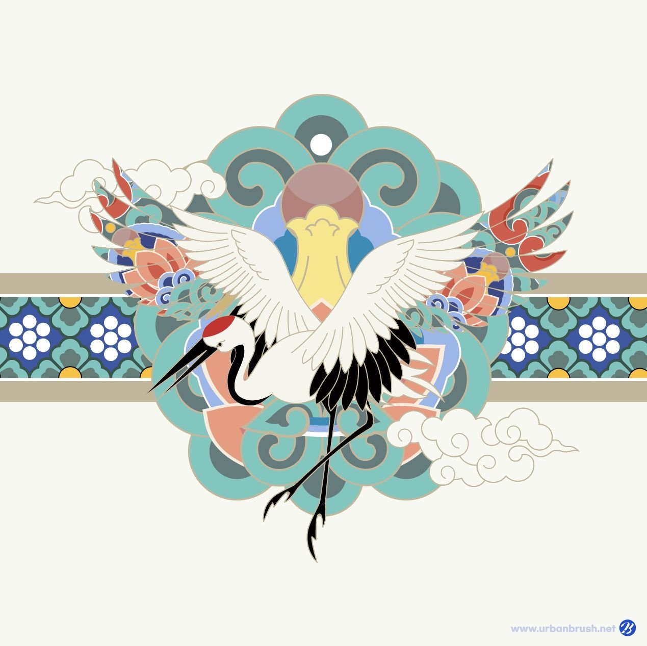 1269x1267 Dancheong Crane & Juhuacho Traditional Background Illustration Vector Download (Korean Style Vector). Urbanbrush: Korean Style Graphic