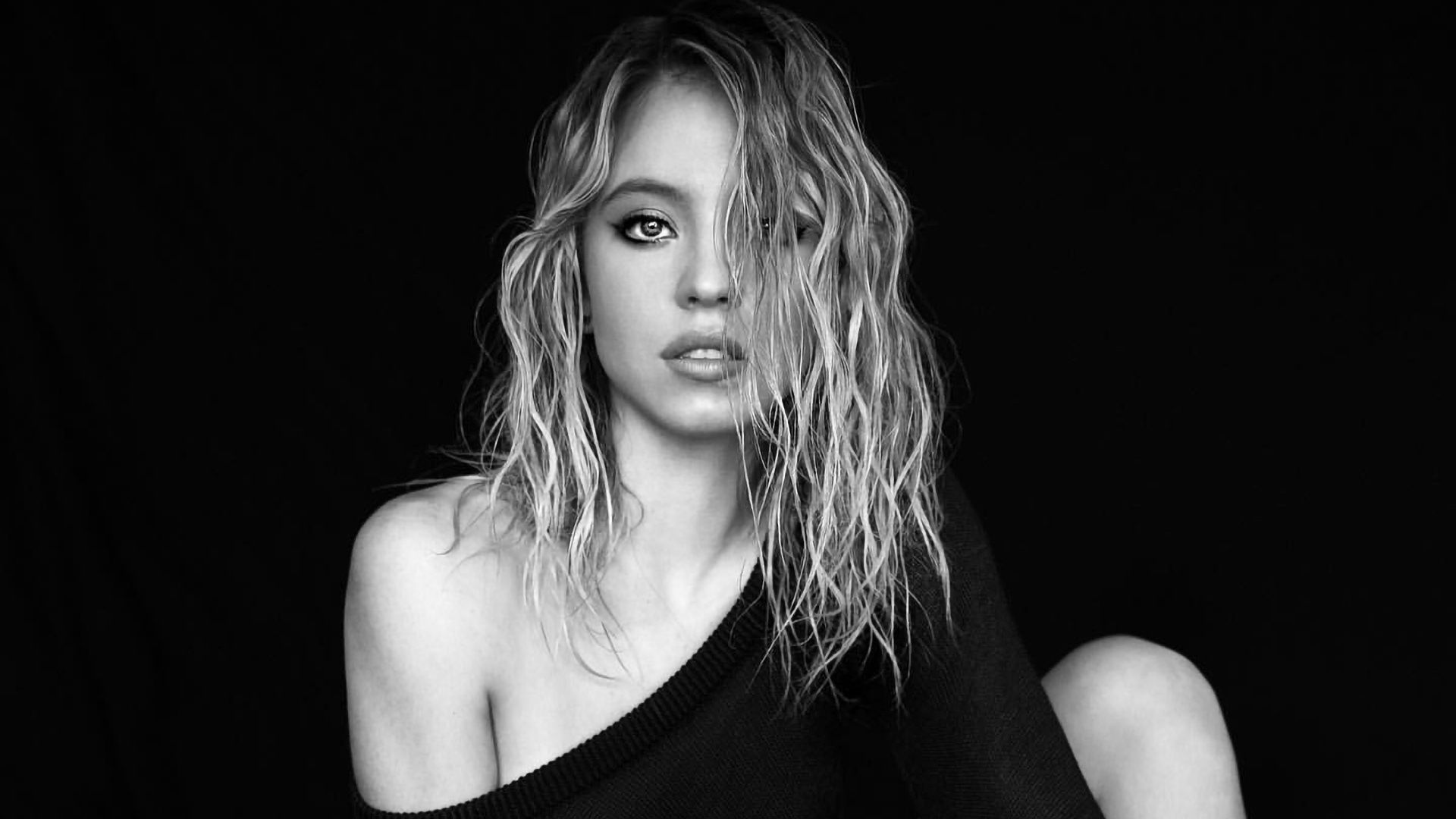 1920x1080 Sydney Sweeney Monochrome HD Wallpaper