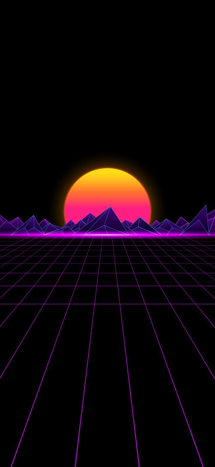 736x1594 Get a Stunning Retro Futuristic Sunset OLED Background Wallpaper for Your Phone