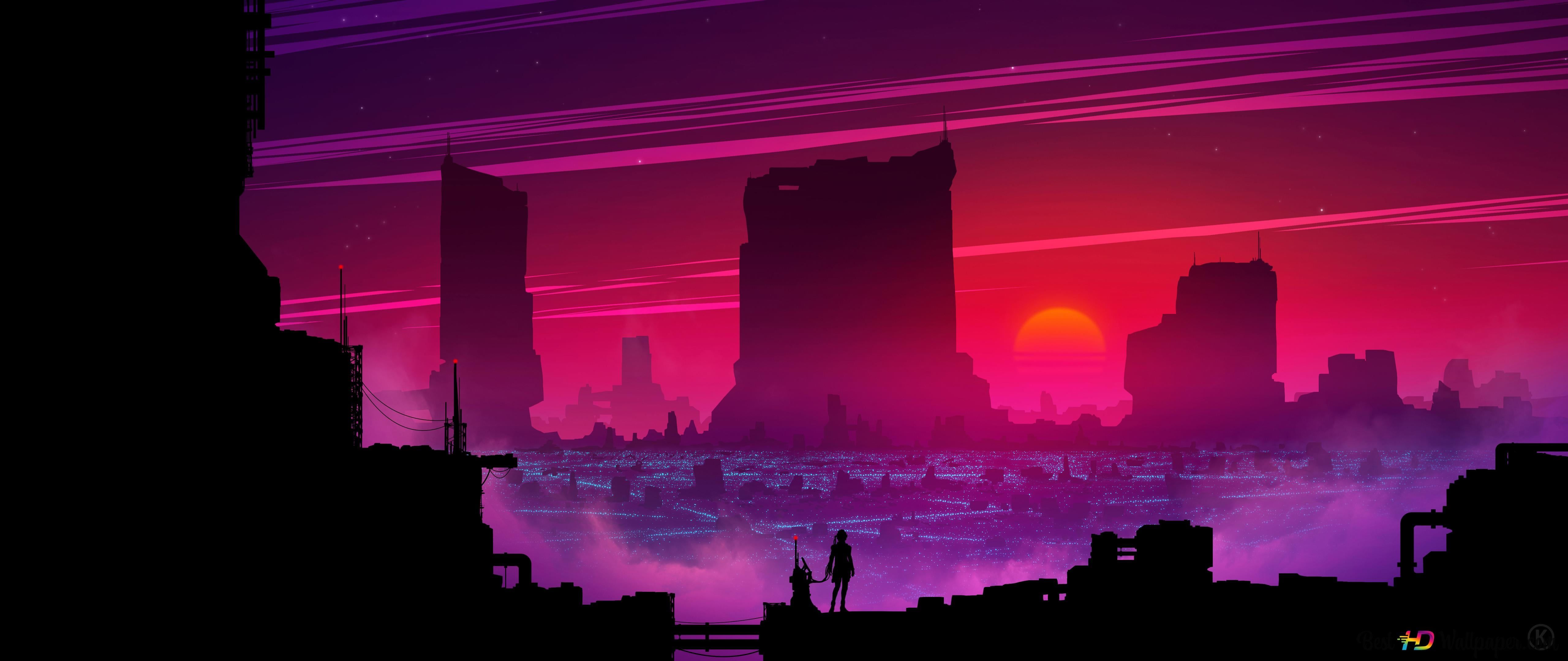 5120x2160 neon sunset, OLED (5120x2160)