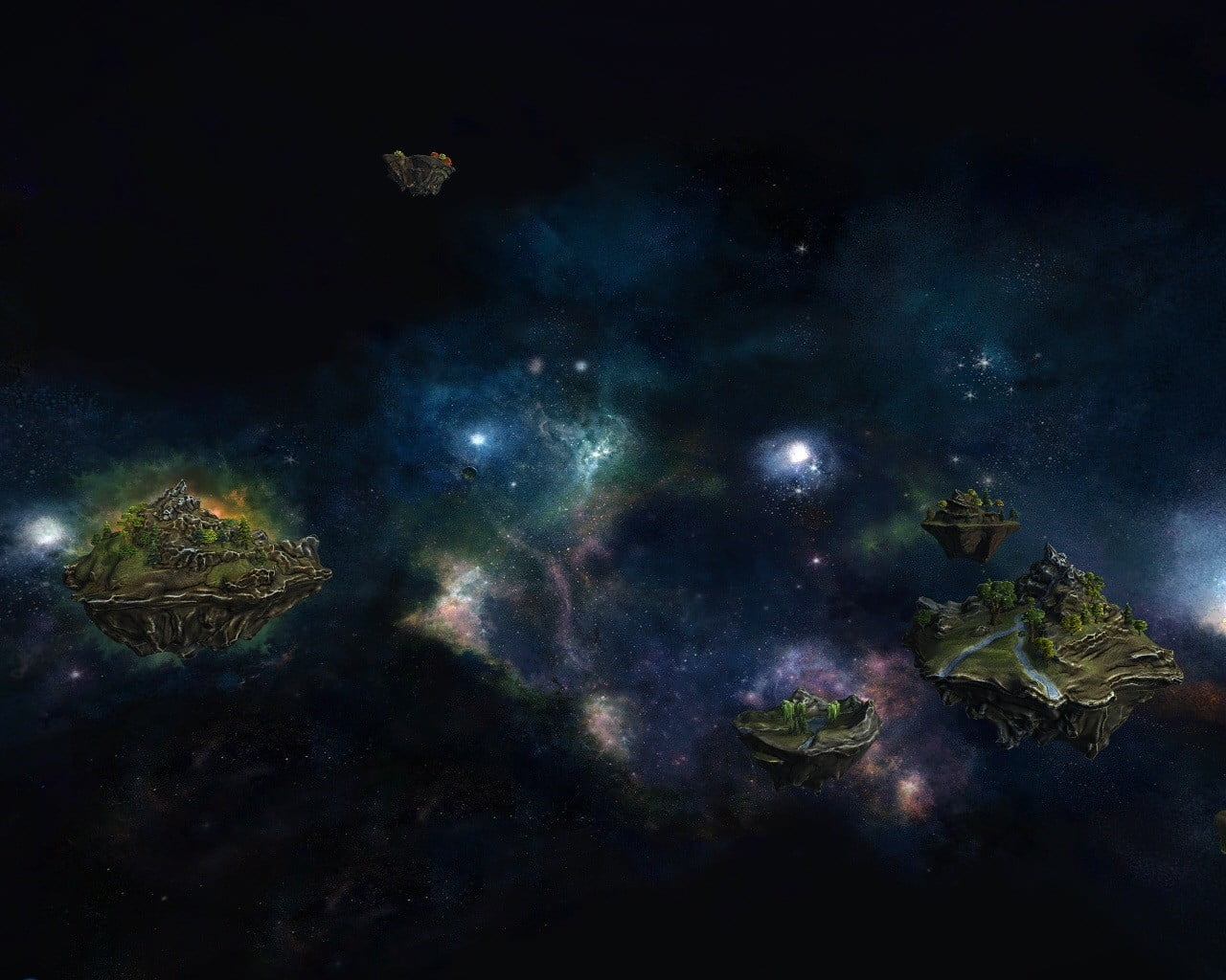 1280x1024 Floating islands illustration, space, stars, planet HD wallpaper