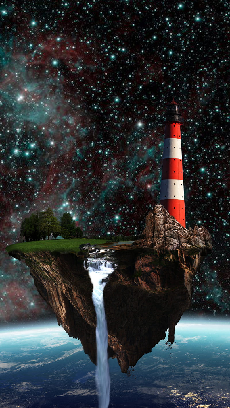 800x1422 Floating Island, earth, light, lighthouse, ps space, HD phone wallpaper