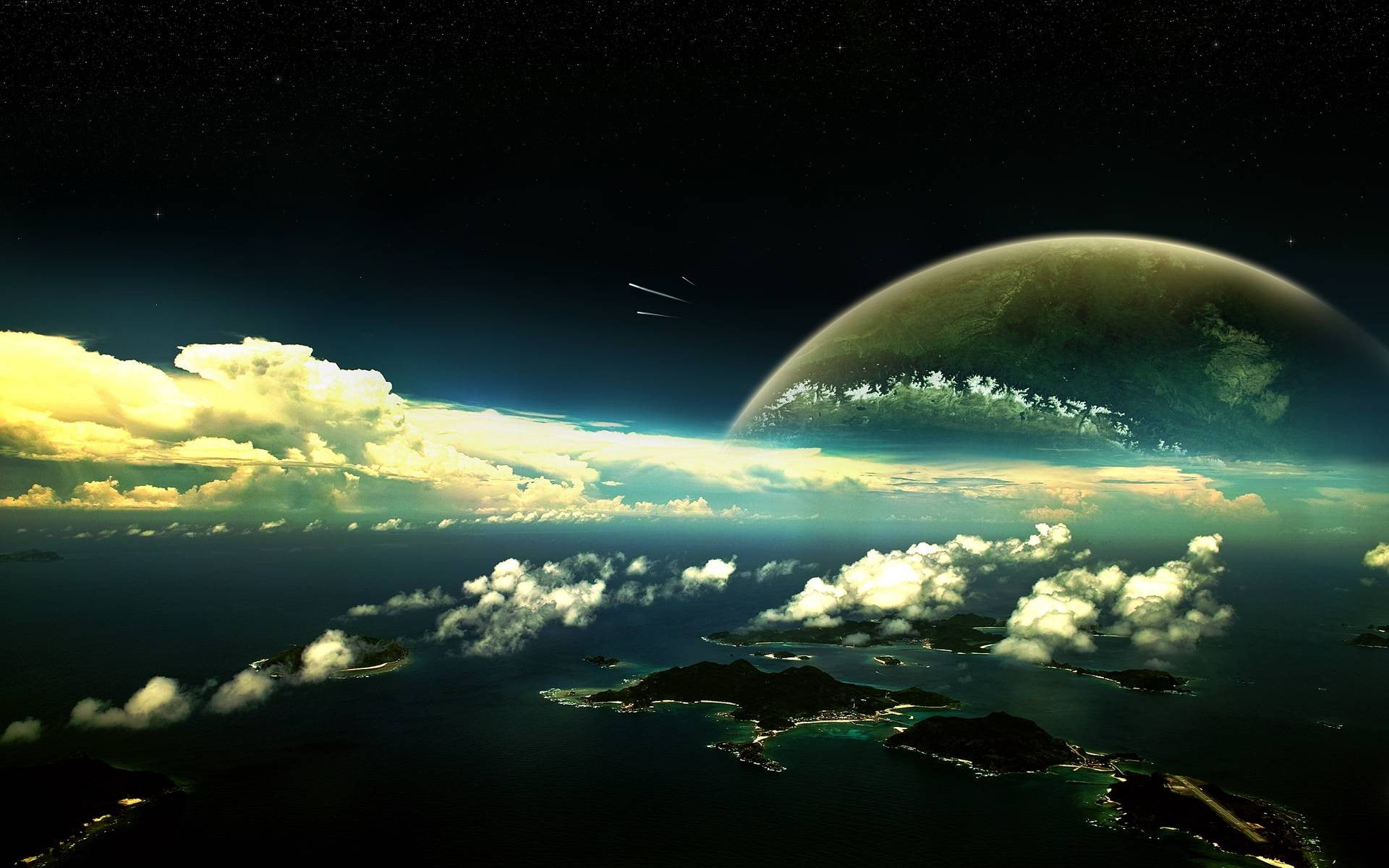 1920x1200 Photo of island and planet, space HD wallpaper