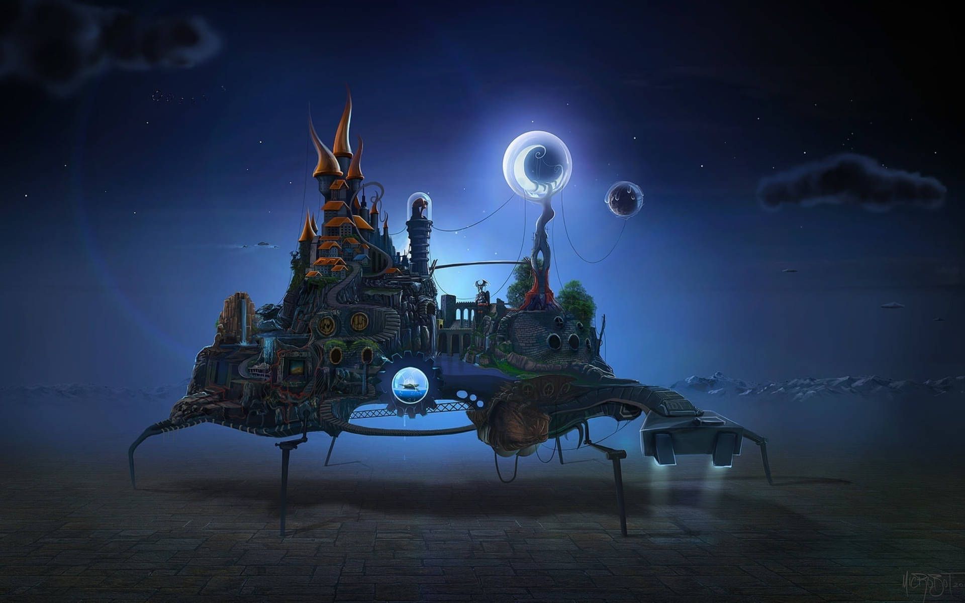 1920x1200 Download Fantasy Island With Mechanical Parts Wallpaper