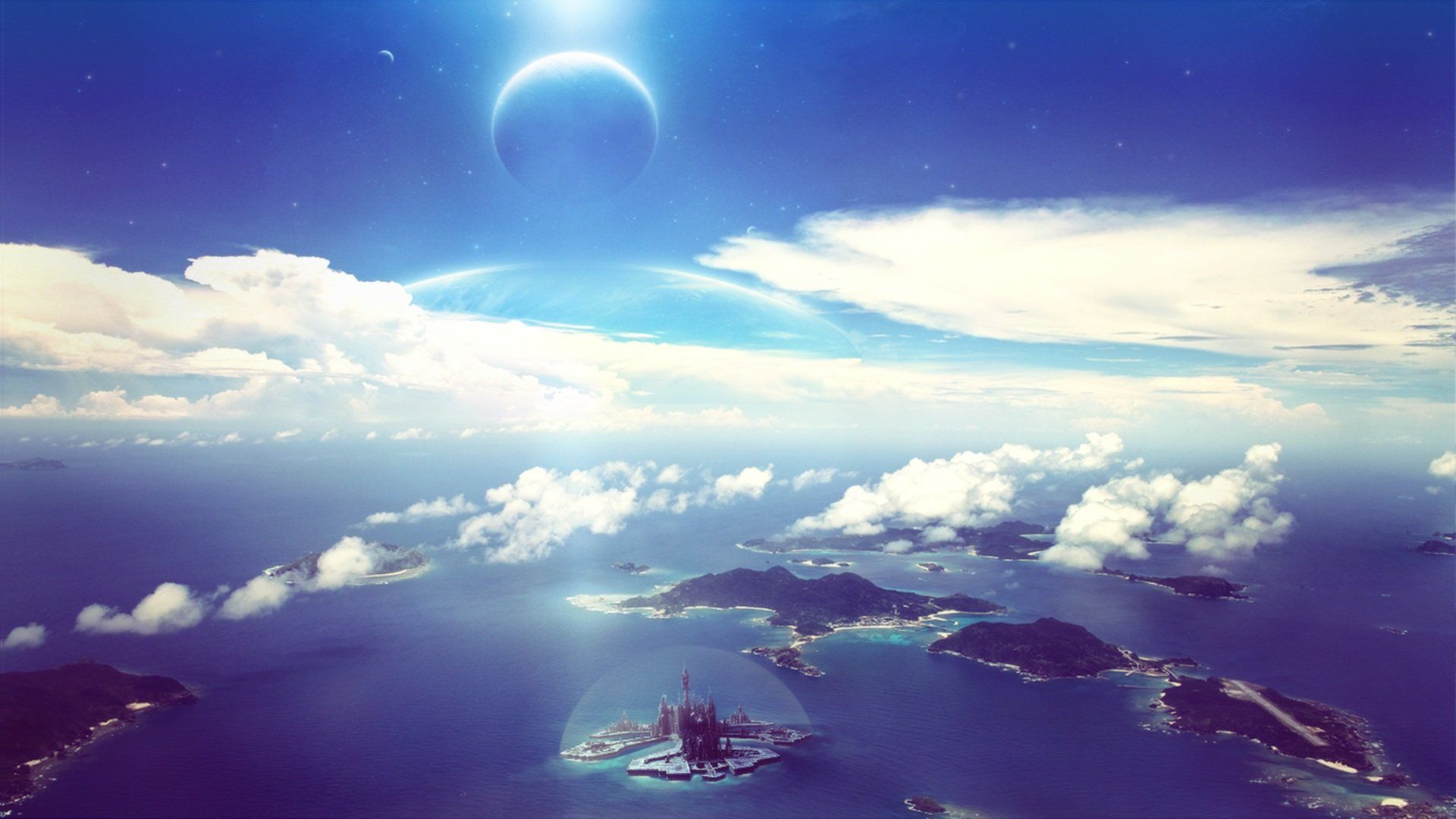 1920x1080 Stargate Atlantis HD Wallpaper: Serene Sci Fi Island Landscape Over Water