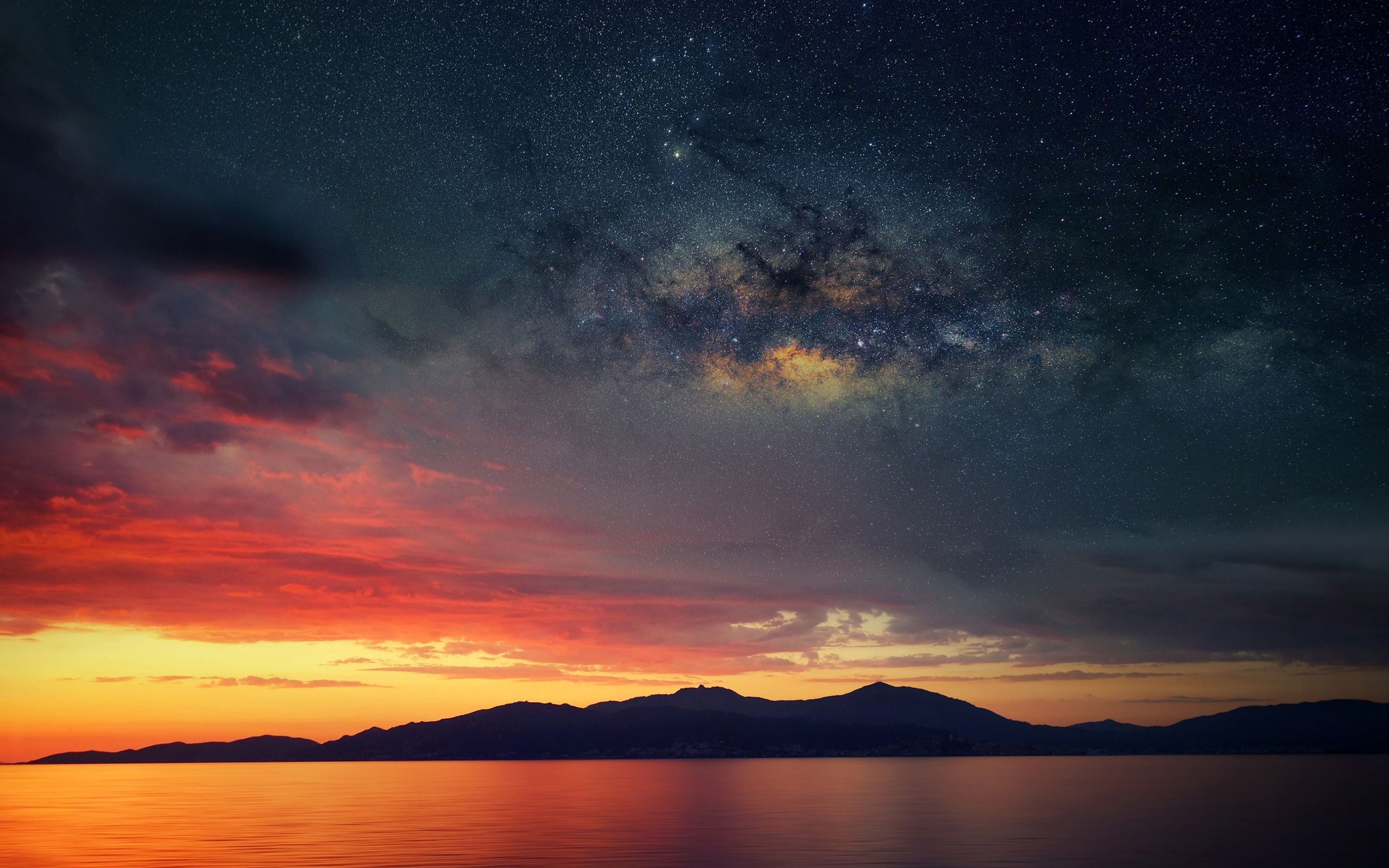 2560x1600 Island Sunset Nebula Space Nature High Quality Wallpaper