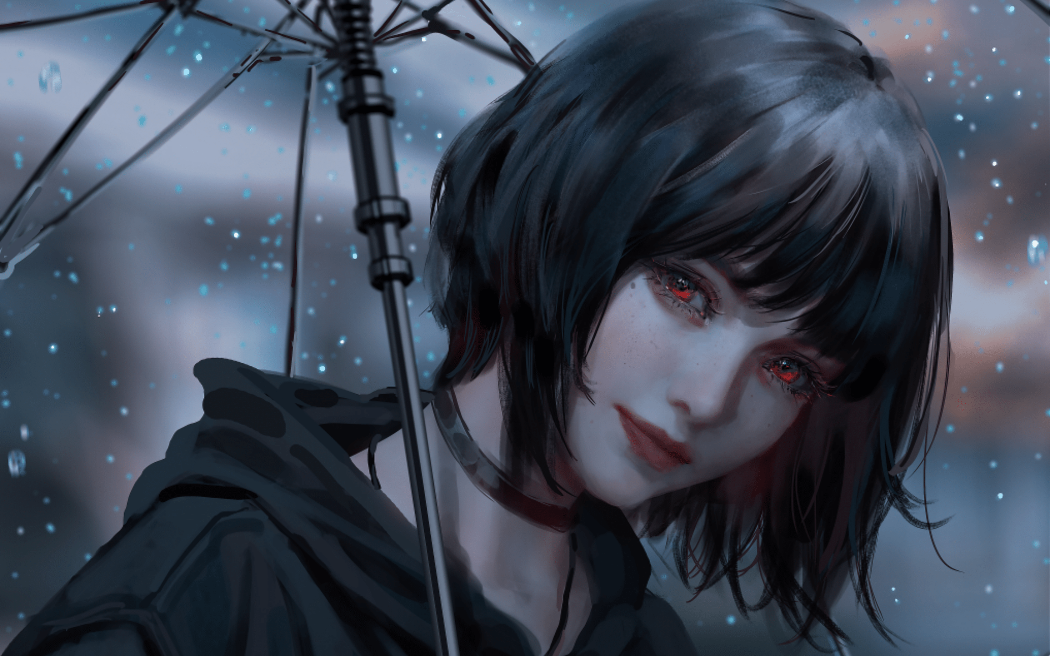 3360x2100 Crimson Eyed Anime Girl HD Wallpaper