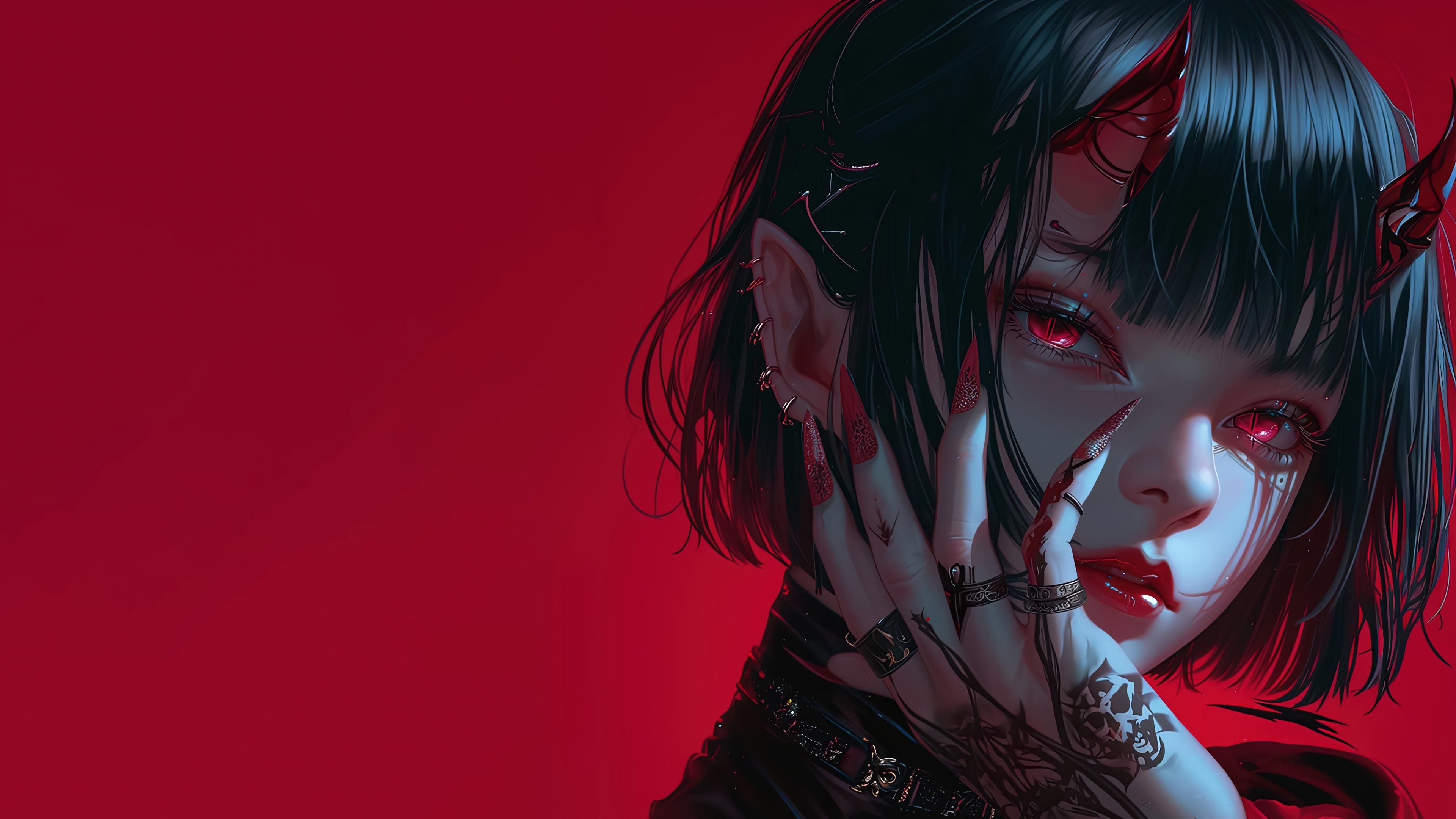 3840x2160 Anime Girl Demon Horn Red Eyes 4k Wallpaper (3840x2160)