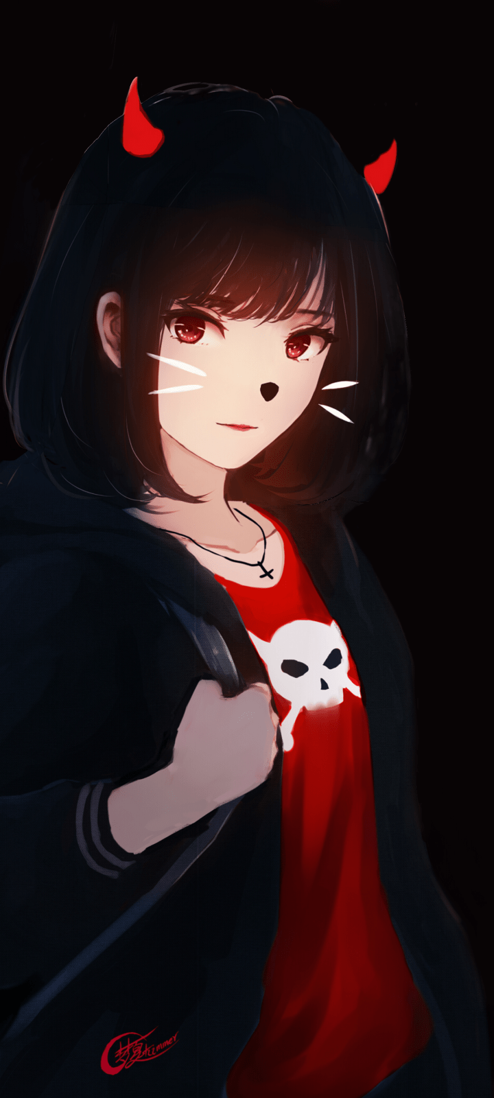 720x1600 Devil red eyes Anime Girl Wallpaper Mobile Walls